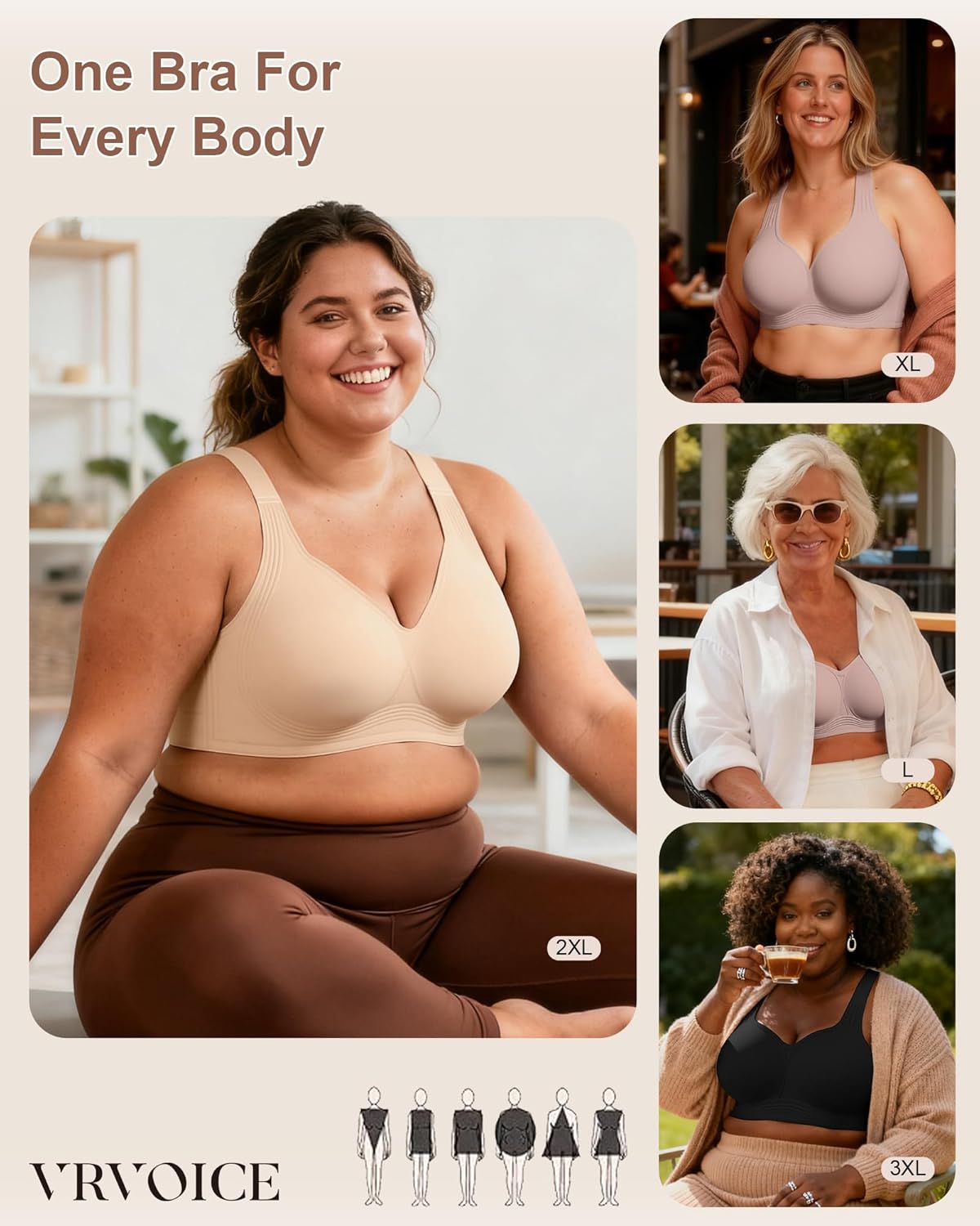 Wireless Jelly No Underwire Supportive Push Up Full Coverage Seamless Comfortable Plus Size Older T-Shirt Bra - Image 5