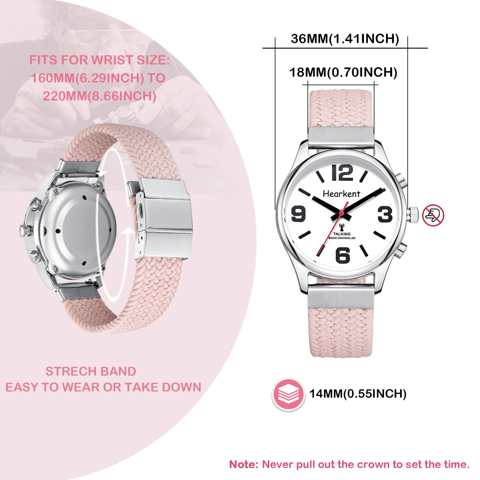 Hearkent Orologio parlante inglese britannico da donna, con numeri grandi, auto-impostato, per ipovedenti, non vedenti o anziani