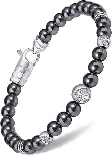 MagnetRX Pulsera magnética de hematita, piedras magnéticas de máxima fuerza con dijes de acero inoxidable, elegantes pulseras magnéticas de cuentas