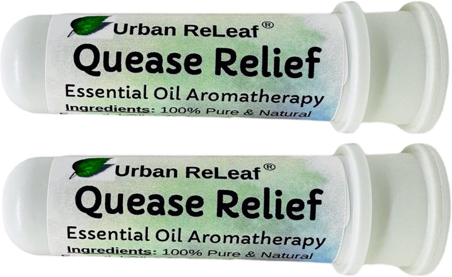 Urban ReLeaf Quease Relief Essential Oil Aromatherapy Nasal Inhalers, Set of 2 — Pure Undiluted Oils for Queasy Nausea Tummy, Easy Open Snap Top. Made in USA. Alcohol-Free. No Mess. Pocket Size.