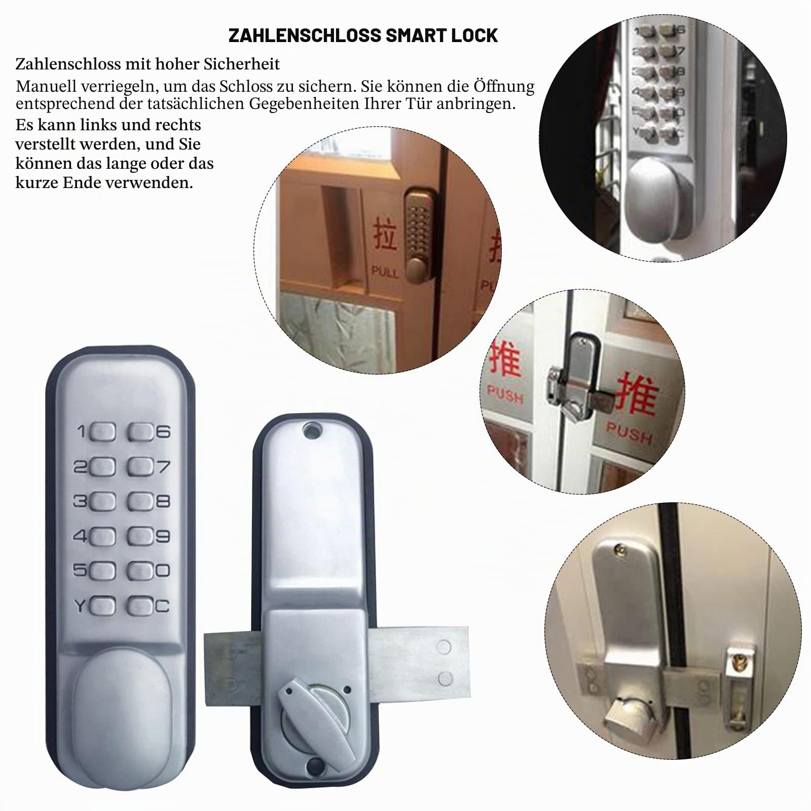 Mechanisch TüRschloss, Keyless Entry Keypad Digitales Türschloss Wasserdicht Passwort HaustüRschlöSser, 1- bis 11-stelliges Code-Kombinationsschloss SchlüSsellos Codiertes Schloss Türriegelschlösser