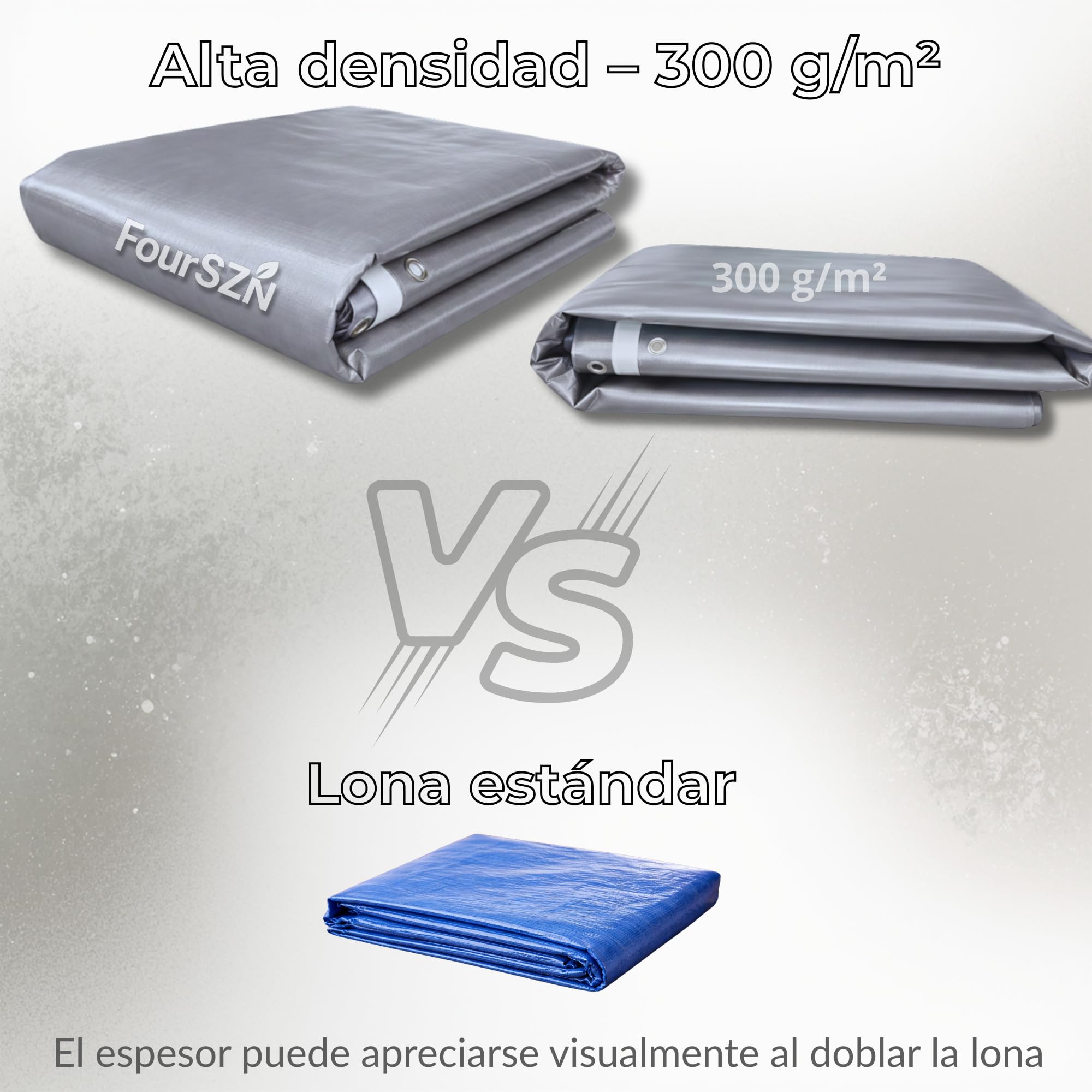 Lona Impermeable Exterior Reforzada 300 g/m², Toldo de Protección PE Doble Cara con Ojales de Aluminio y Cuerda Incluida, Resistente a Rayos UV y Lluvia para Jardín, Piscina, Coche y Leña 4x4m
