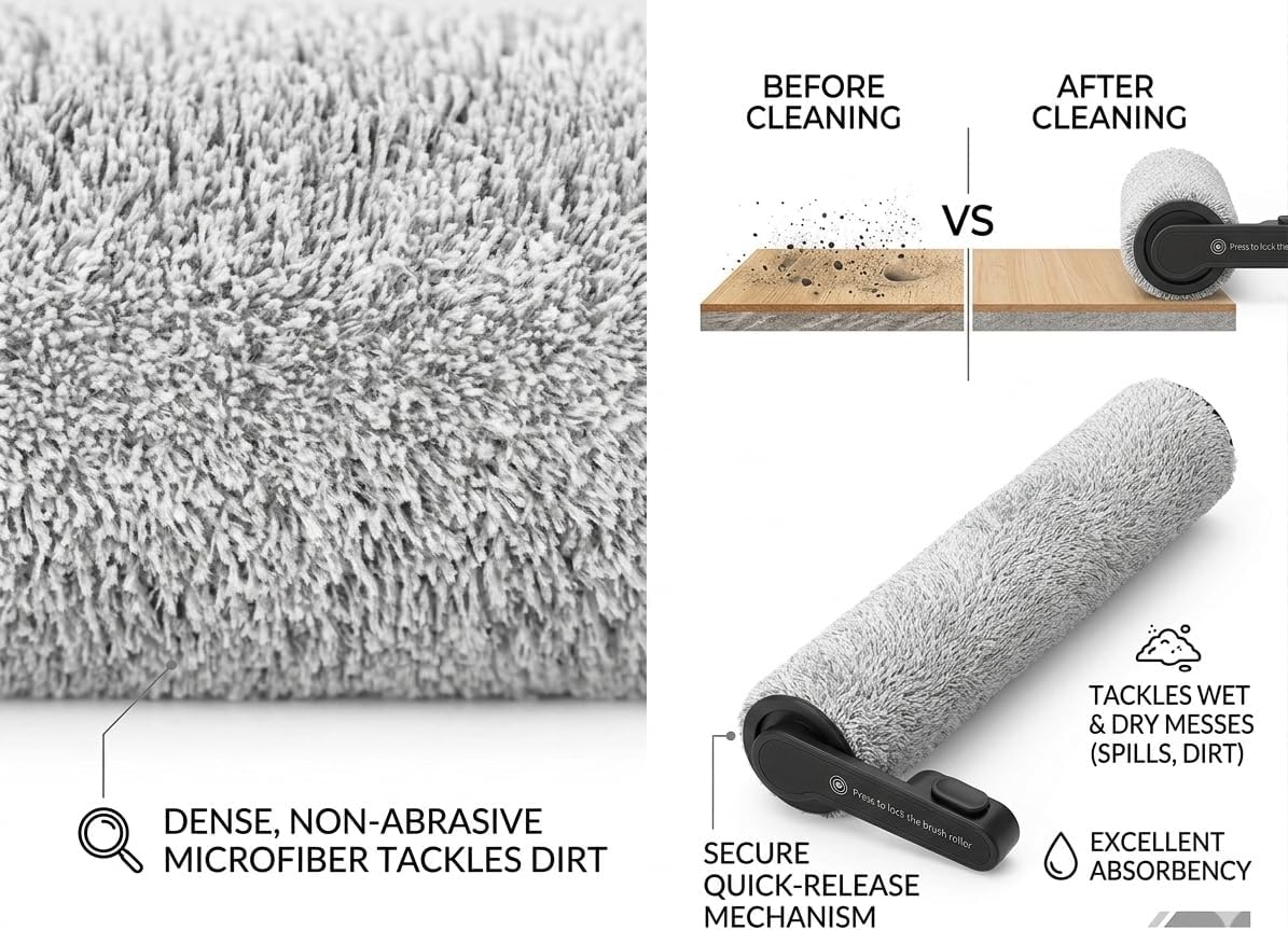 Replacement Roller Brush Compatible with Tineco GO H2O Max (FW1D0100US) – Hard Floor Cleaning Brush