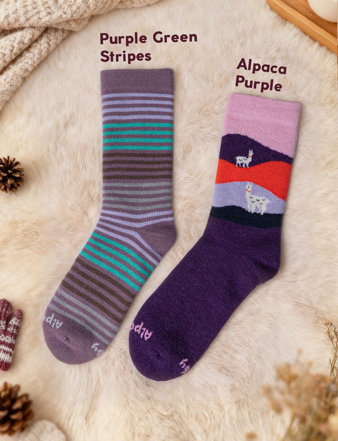 Alpaca Wool Heavyweight Crew Socks for Winter Hiking Boot Casual Socks Cold Weather Thermal Warm Thick Breathable - Image 2