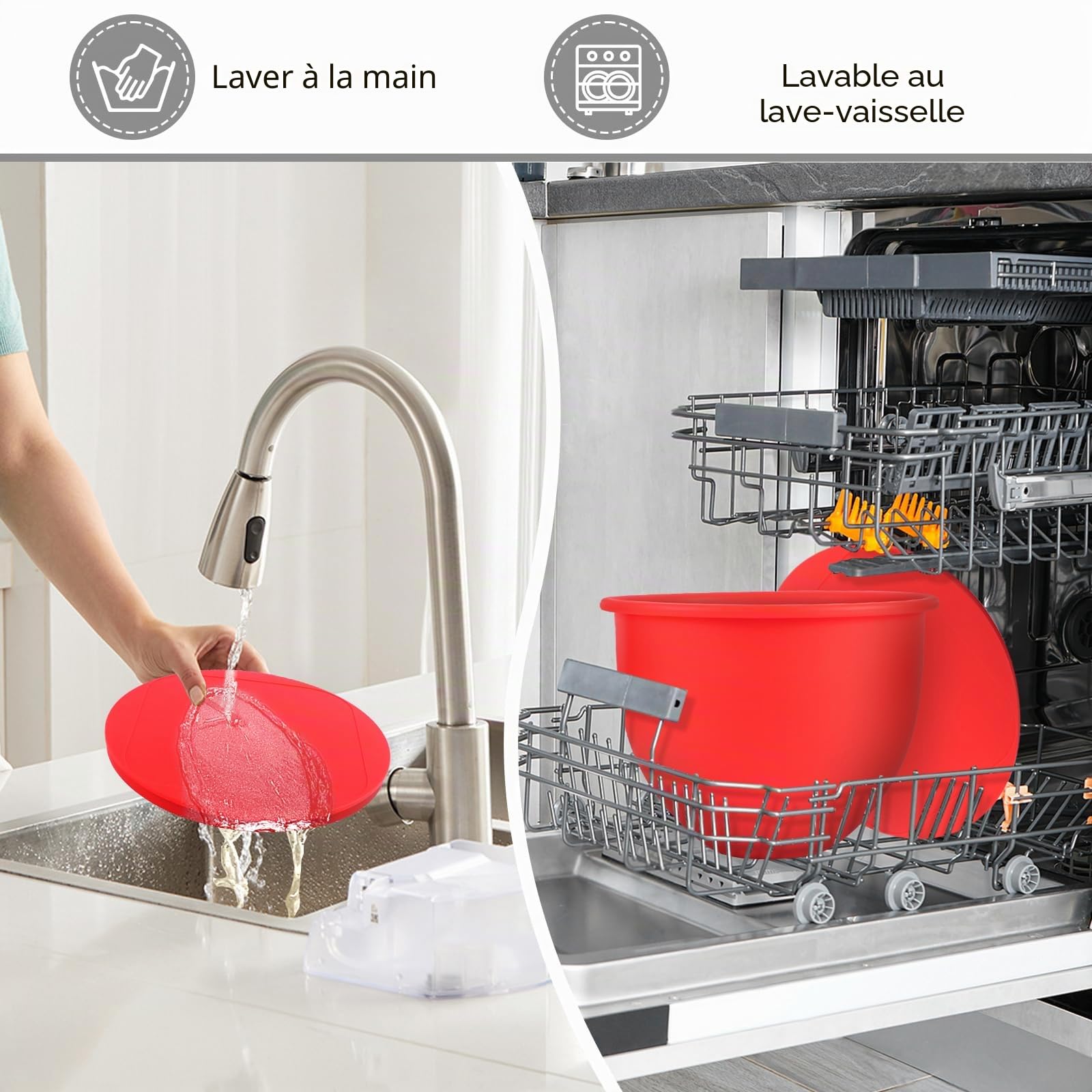 Accessoires pour bols mélangeurs en silicone compatibles avec KitchenAid 4,8 L les mixeurs, comprenant 3 bols et couvercles, lavables au lave-vaisselle