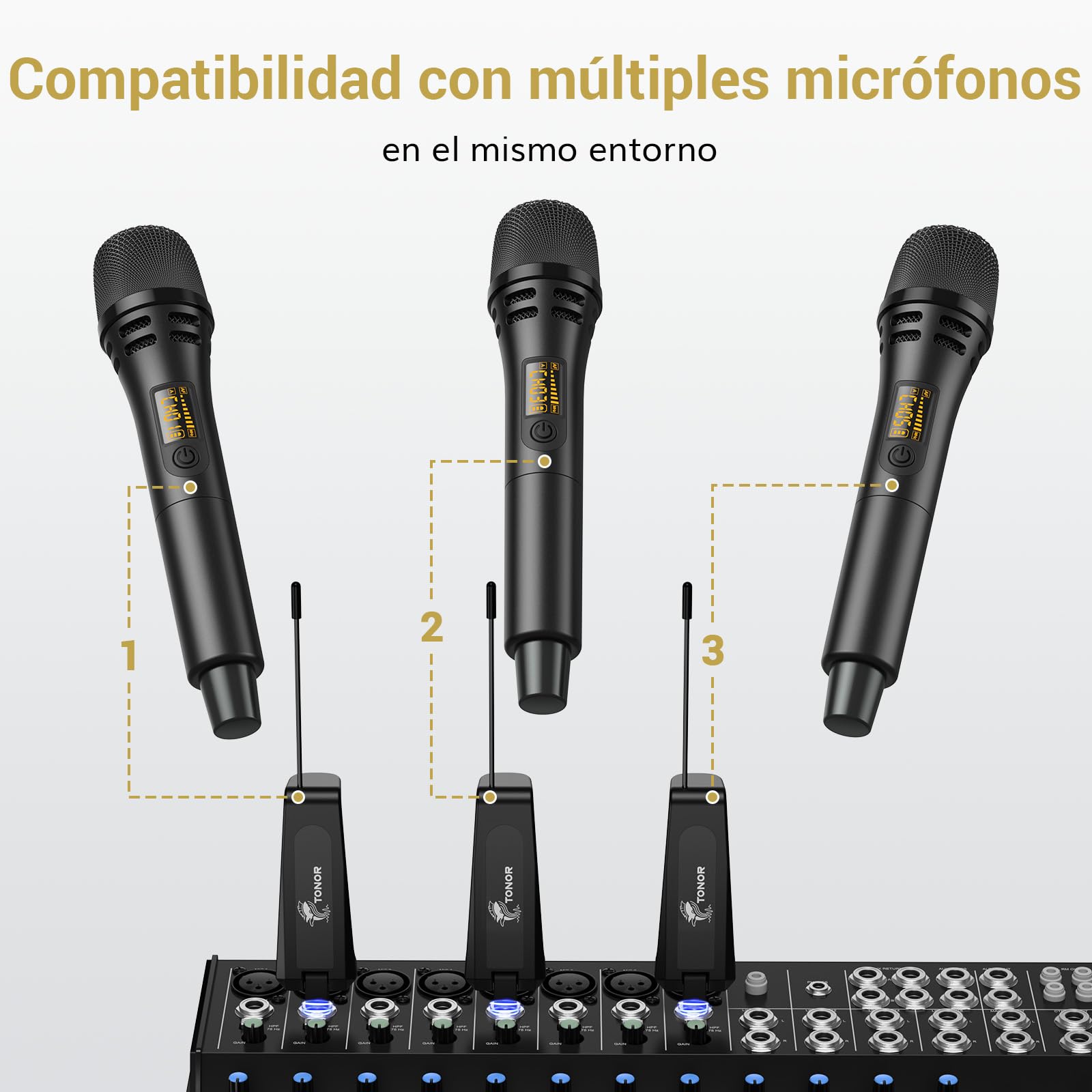 TONOR Micrófono Karaoke Inalámbrico, Microfono Vocal dinámico de Mano Profesional UHF con Receptor Recargable para Karaoke/discursos/Bodas/DJ/espectáculos/aulas/conferencias, 60M, Negro, TW310