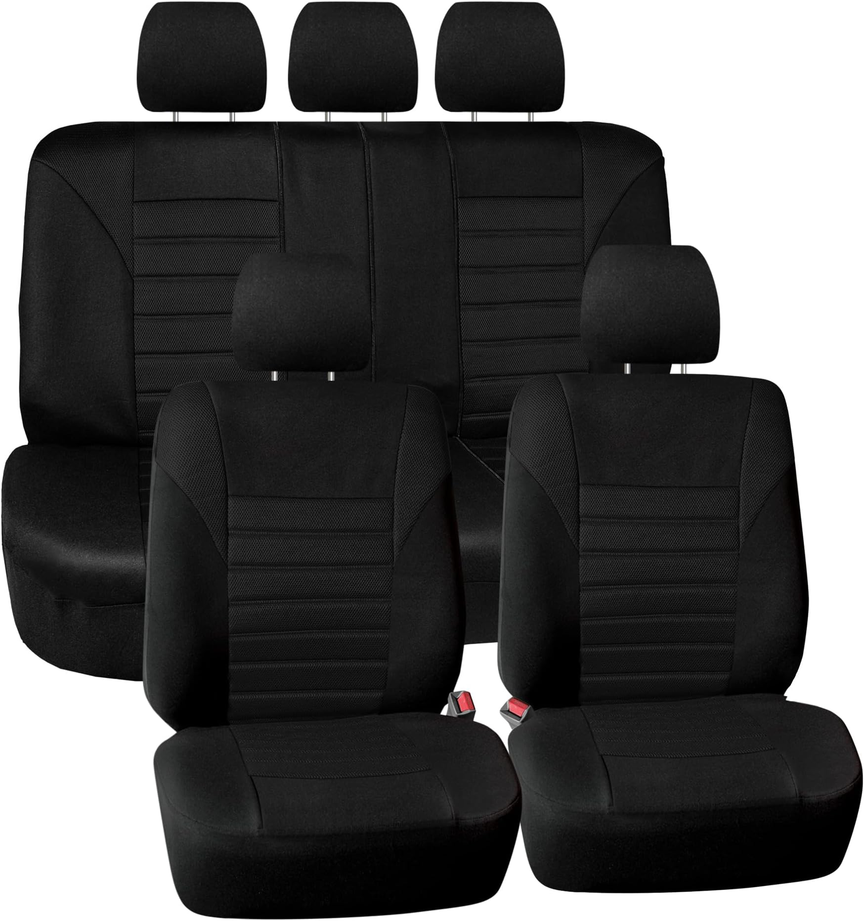 FH Group Car Seat Covers Full Set 3D Air Mesh - Universal Fit, Automotive , Low Back Seat Cover, Airbag Compatible, Split Bench Rear Seat, Washable for SUV, Sedan Black