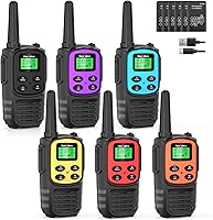 MaxTalker MT10 Rechargeable Walkie Talkies 6 Pack - Long Range 2-Way Radios with 22 FRS Channels, NOAA Alerts, VOX, Flashlight for Hiking Camping