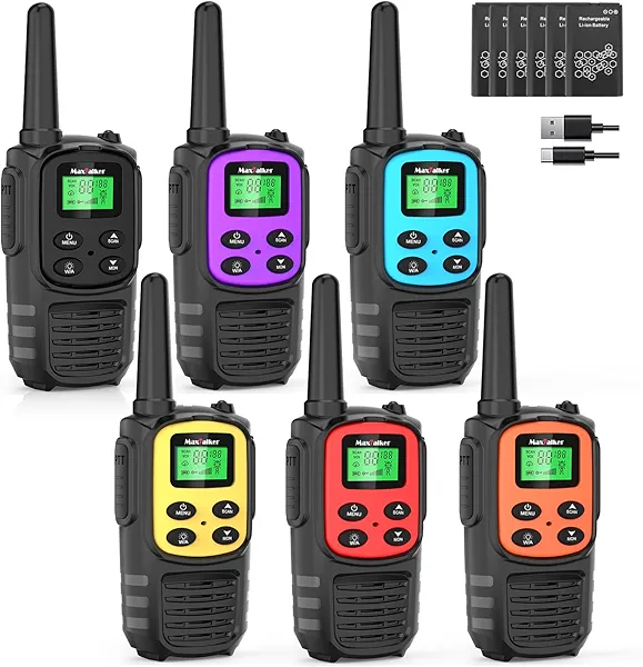 MaxTalker Walkie Talkies Long Range for Adults, Rechargeable Walkie Talkies 6 Pack with 22 FRS Channels, 2 Way Radios, NOAA, Li-ion Battery, LED Flashlight, VOX Gift for Family Hiking Camping