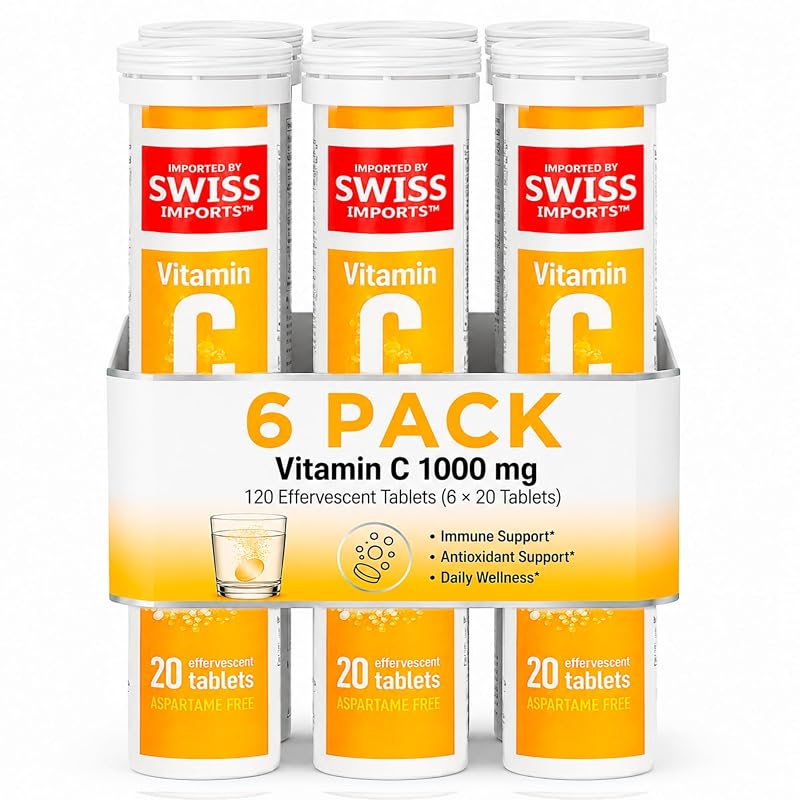 Swiss Imports Suplemento de vitamina C efervescente 1000 mg, 120 comprimidos