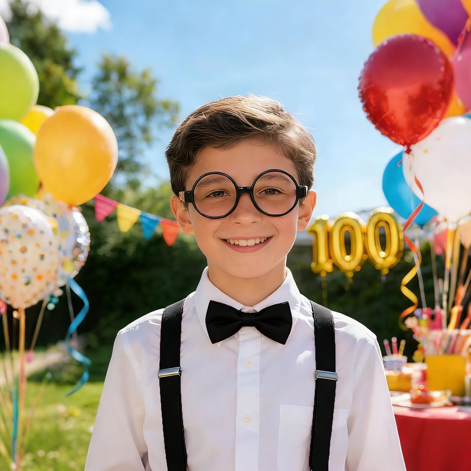 choyaxo Bow Tie and Suspenders Set Including Round-Frame Glasses Bow Tie Suspenders for Wedding Dress Up