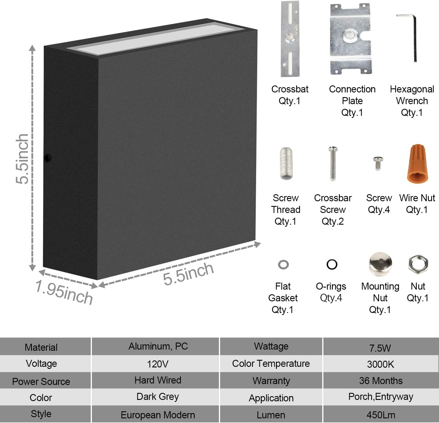 Gеt Sресіаl Prісе Inowel Wall Light Outdoor LED Wall Mount Lamp Modern Wall Sconce Lighting Up&Down Lantern Fixture Grey Aluminum Lights for Porch Front Door Garden Yard Patio IP54 Waterproof 6W 360Lm 3000K