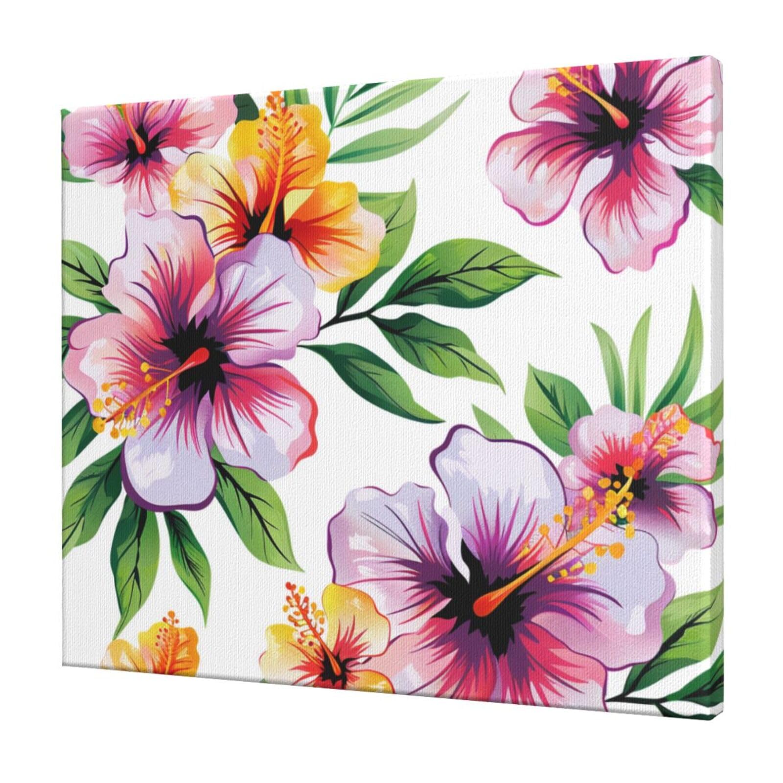 YKLJG Hawaiian flower print 1 Printed Wall Art Canvas Prints 60x50 CM Wooden Framed Picture Painting Artwork for Bedroom Kitchen Home Office Decor