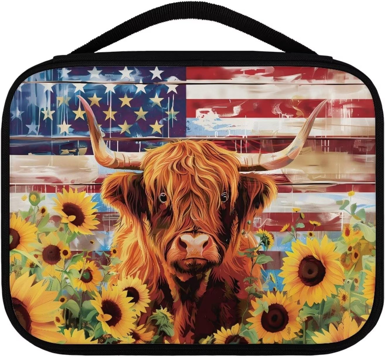 Highland Cow Bible Covers for Women with Pockets, American Flag Large Bible Case Bible Tote Bag Bible Carrying Case with Storage, Bible Study Supplies Organizer, Red