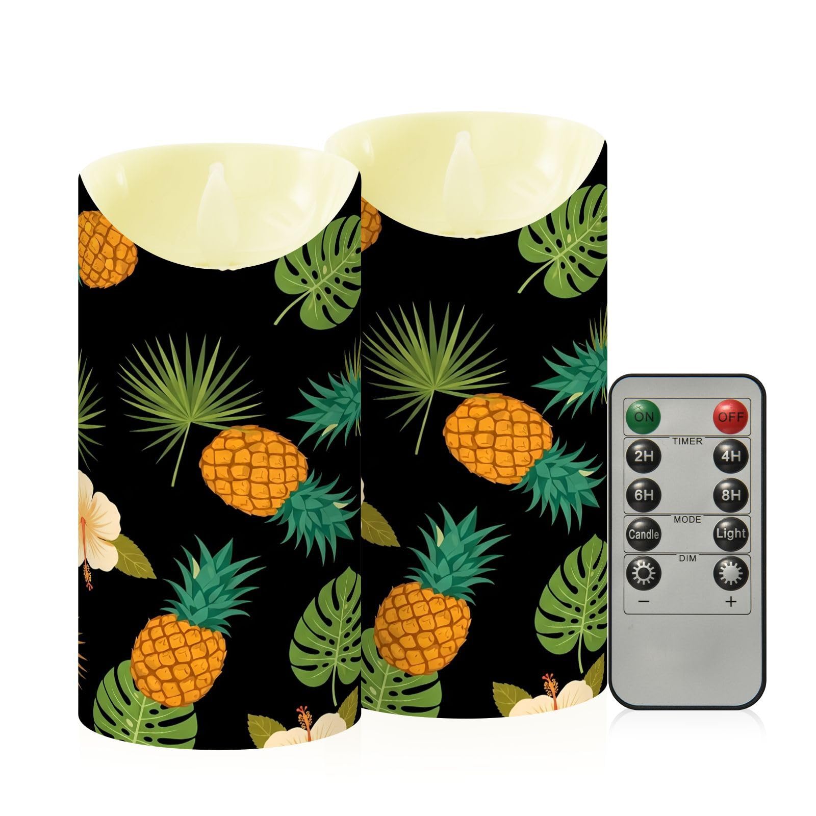 Cgiub Pineapple Flameless Candles with Timer 2pcs Battery Operated Flickering Flameless LED Pillar Candles for Holiday Home Wedding Fireplace Decor