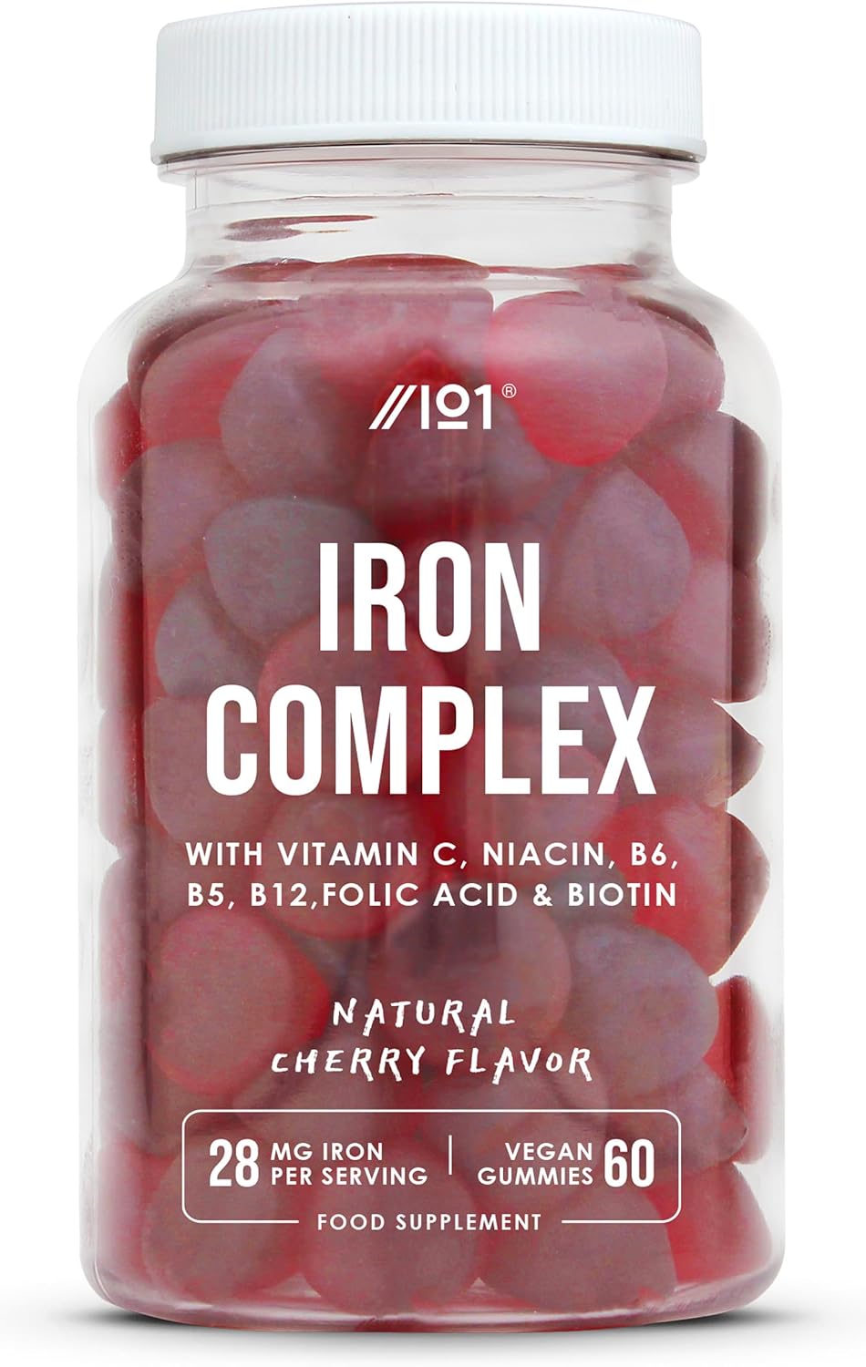 Iron 28mg Gummies with Vitamin C, Niacin, Vitamin B6, B5, B12, Folic Acid & Biotin – 60 Vegan Gummies – Tapioca Base – Cherry Flavour – by Alpha01