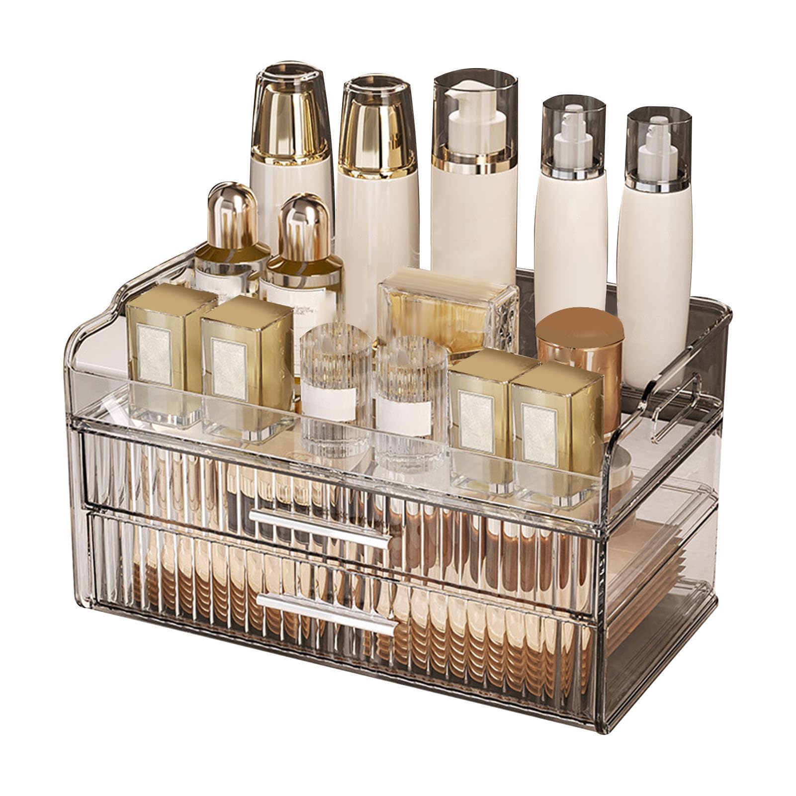 Scatola per organizer per trucco Contenitore per cosmetici trasparente di grande capacità Organizzatore per trucco in acrilico premium per donna Organizzatore per tavolo da (Senza coperchio)