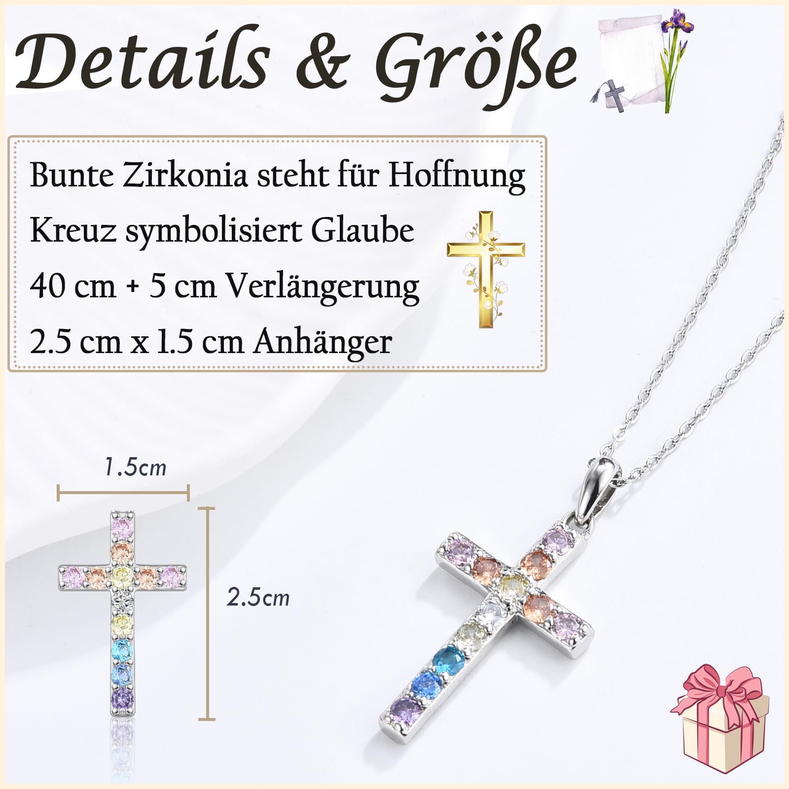 FAOMZQ Kommunion Geschenke für Mädchen, Kreuz Kette Halskette zur Erstkommunion Kommunion Konfirmation Taufe Firmung, Geschenk für Tochter Schwester Nichte Enkelin Patentochter von Mama Papa Taufpaten