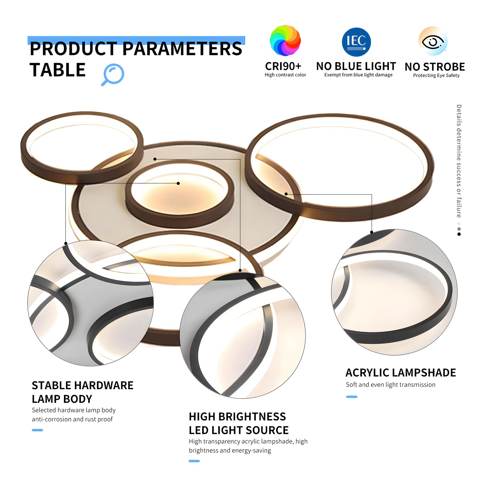LED Plafoniera Moderna, Ø70cm Lampada Multi Cerchio Nera, 58W Dimmerabile Continuo 3000-6000K, Lampadario Rotondo In Metallo + Acrilico, Camera Letto Soggiorno Bambini Ufficio Studio(5 Anelli)