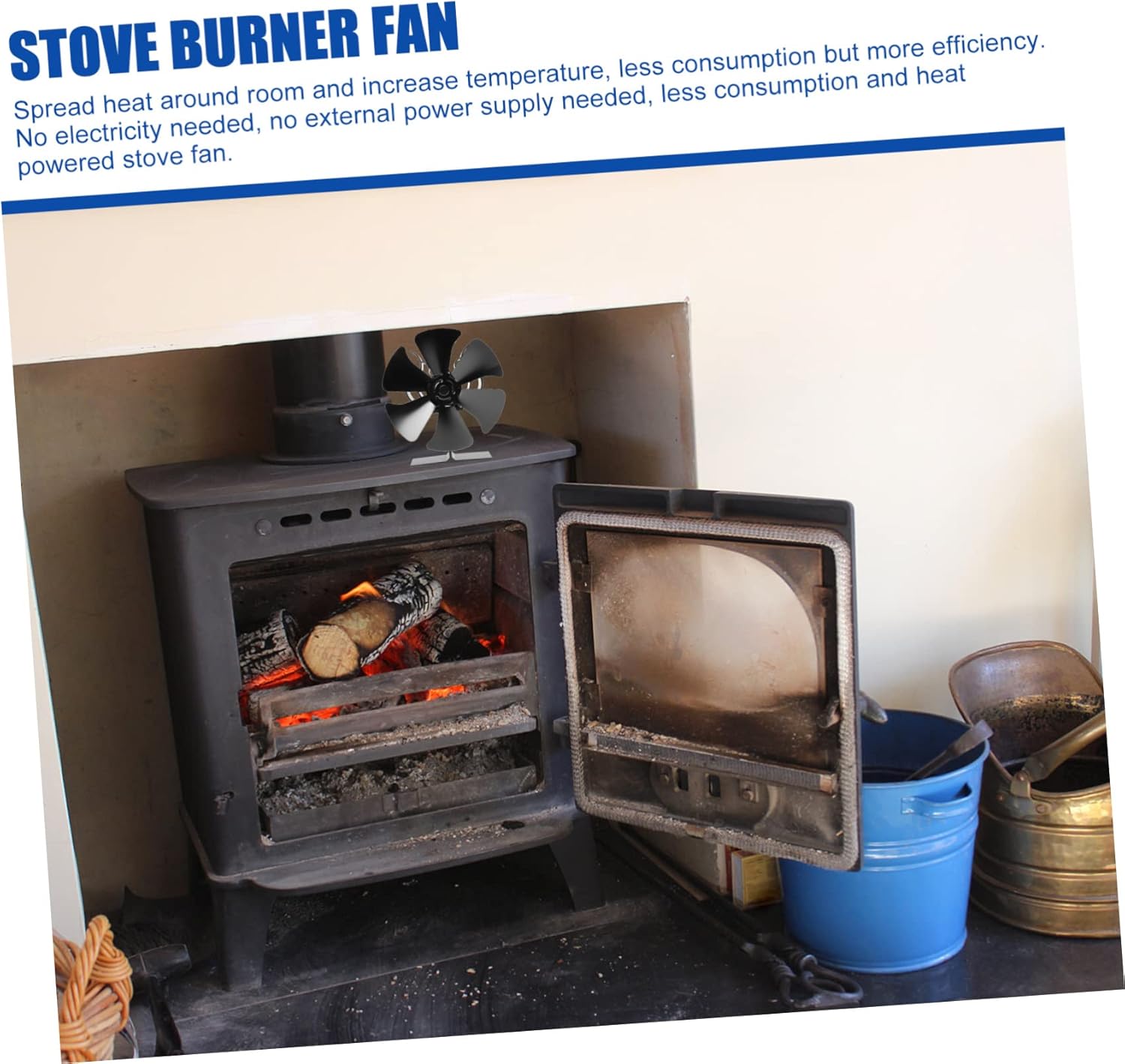 Alipis Heat Powered Stove Fan Blades Wood Log Burner Fan for Efficient Warm Air Circulation Quiet Operation No Electricity Needed Energy Saving Heat Distribution for Fireplace and Wood