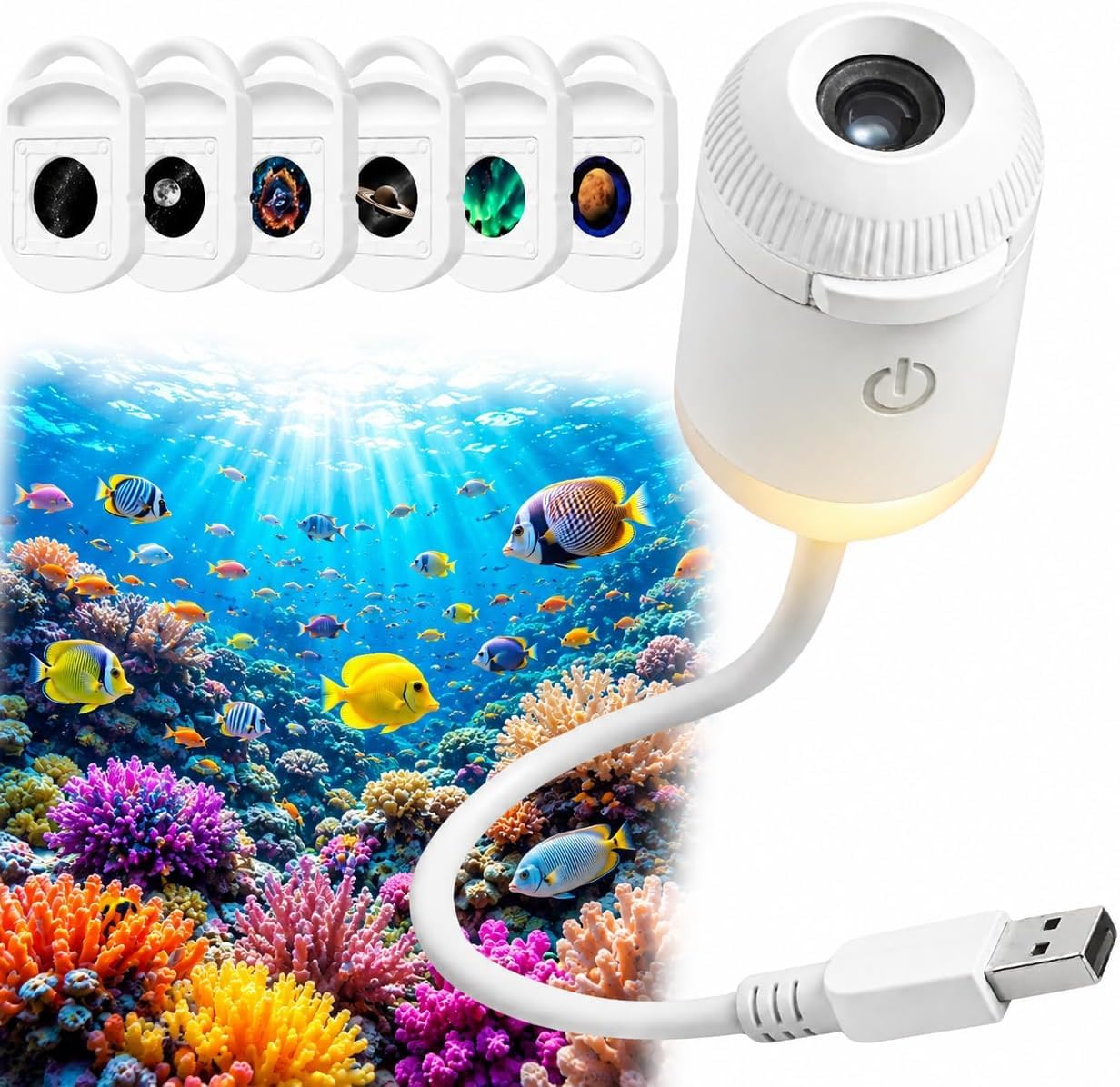 2026 New HD Smart Dynamic 5D Holographic Night Light Projector, Plug and Play HD Star Projector with Projection Films, 360° USB Galaxy & Moon Projectors Light for Bedroom Car Roof，with 6 Films