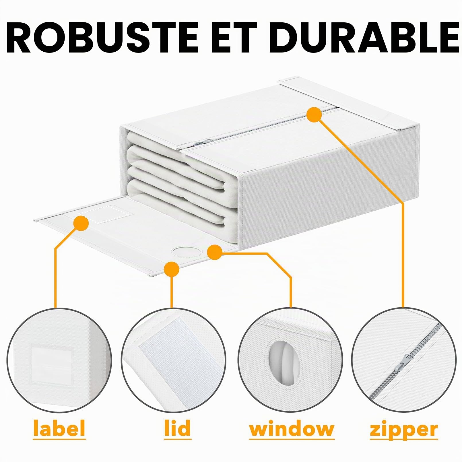 SpaceAid Lot de 5 organiseurs de draps de lit pliables pour placard en lin, ensemble de draps avec fenêtre XL (grand et très grand lit), blanc