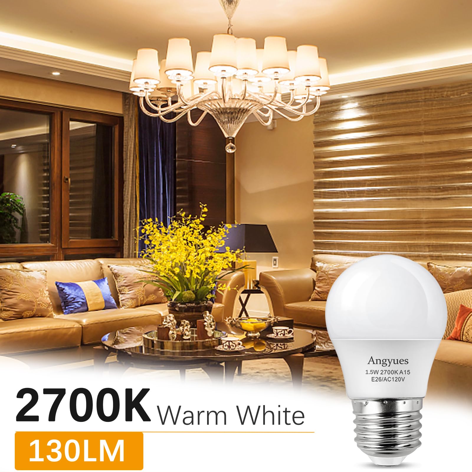 15W Light Bulb Equivalent A15 15 Watt Light Bulbs 2700K Soft White 120V E26 1 5W LED Bulb — view 3