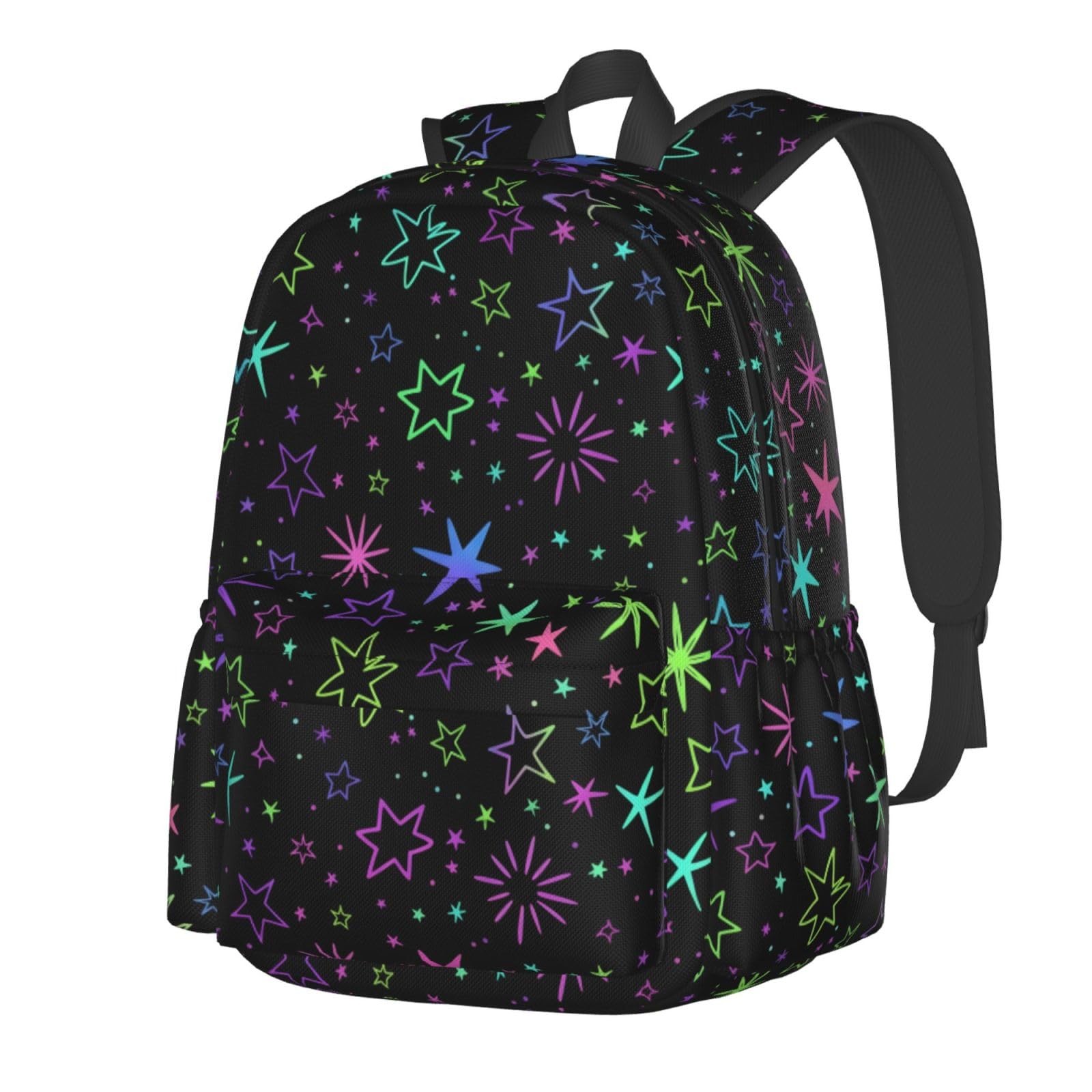 KiuLoam 17 Inch Backpack Bright Neon Stars Laptop Backpack Shoulder Bag School Bookbag Casual Daypack