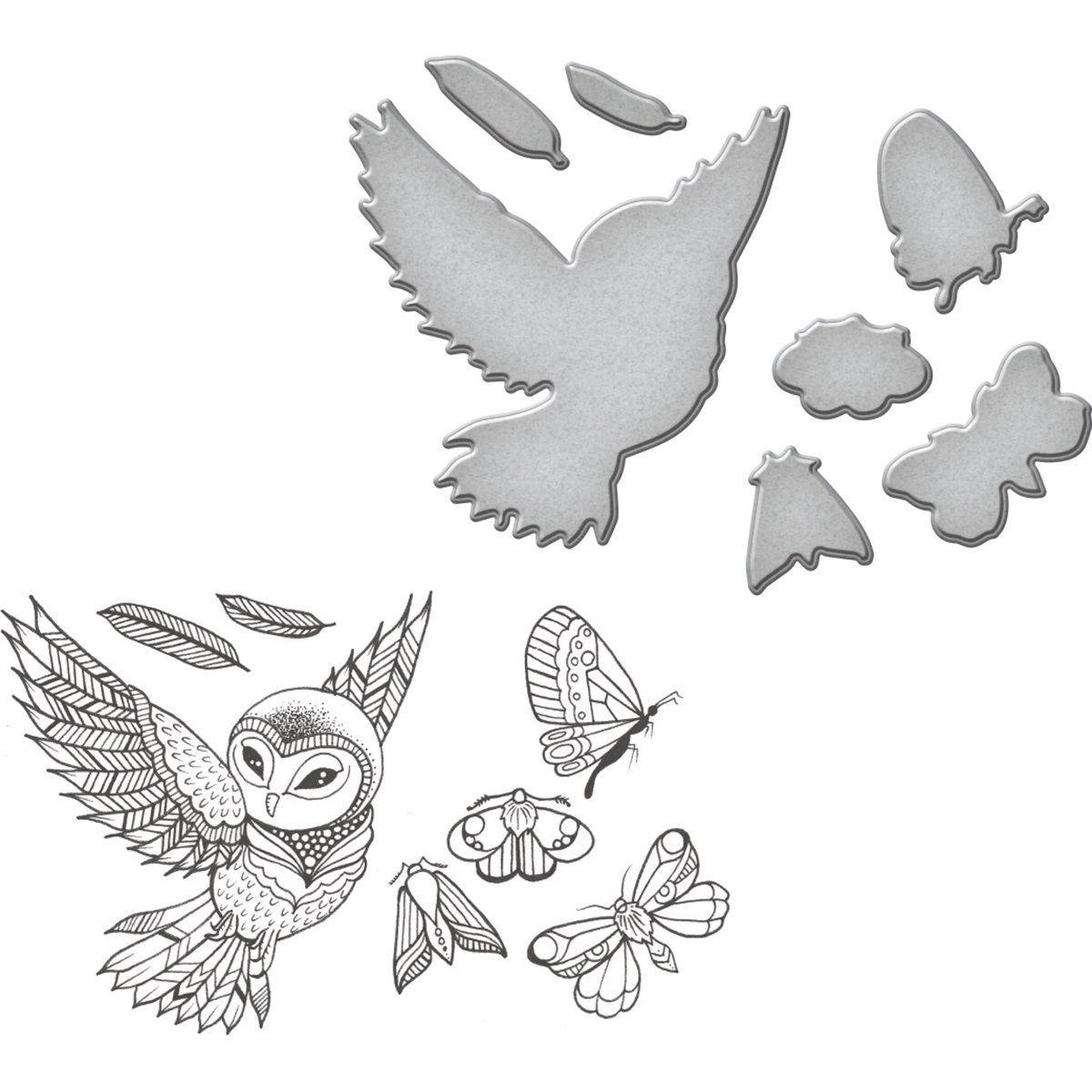Spellbinders Eule Stempel und sterben-Set, Mehrfarbig