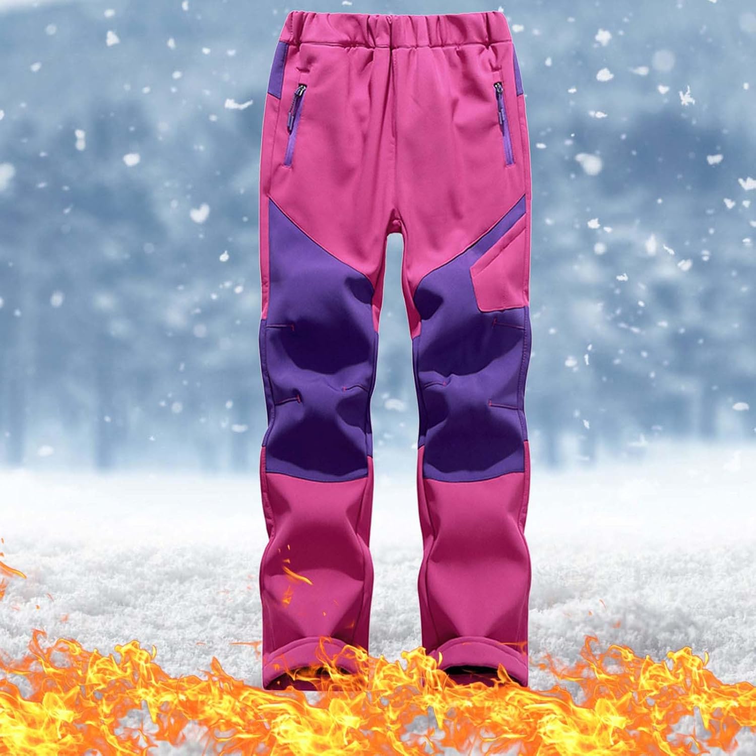 Snow Pants Kids Boys and Girls Winter Water-Resistant Thicken Ski Trousers Warm Colorblocked Child Outwear 4-15 Years