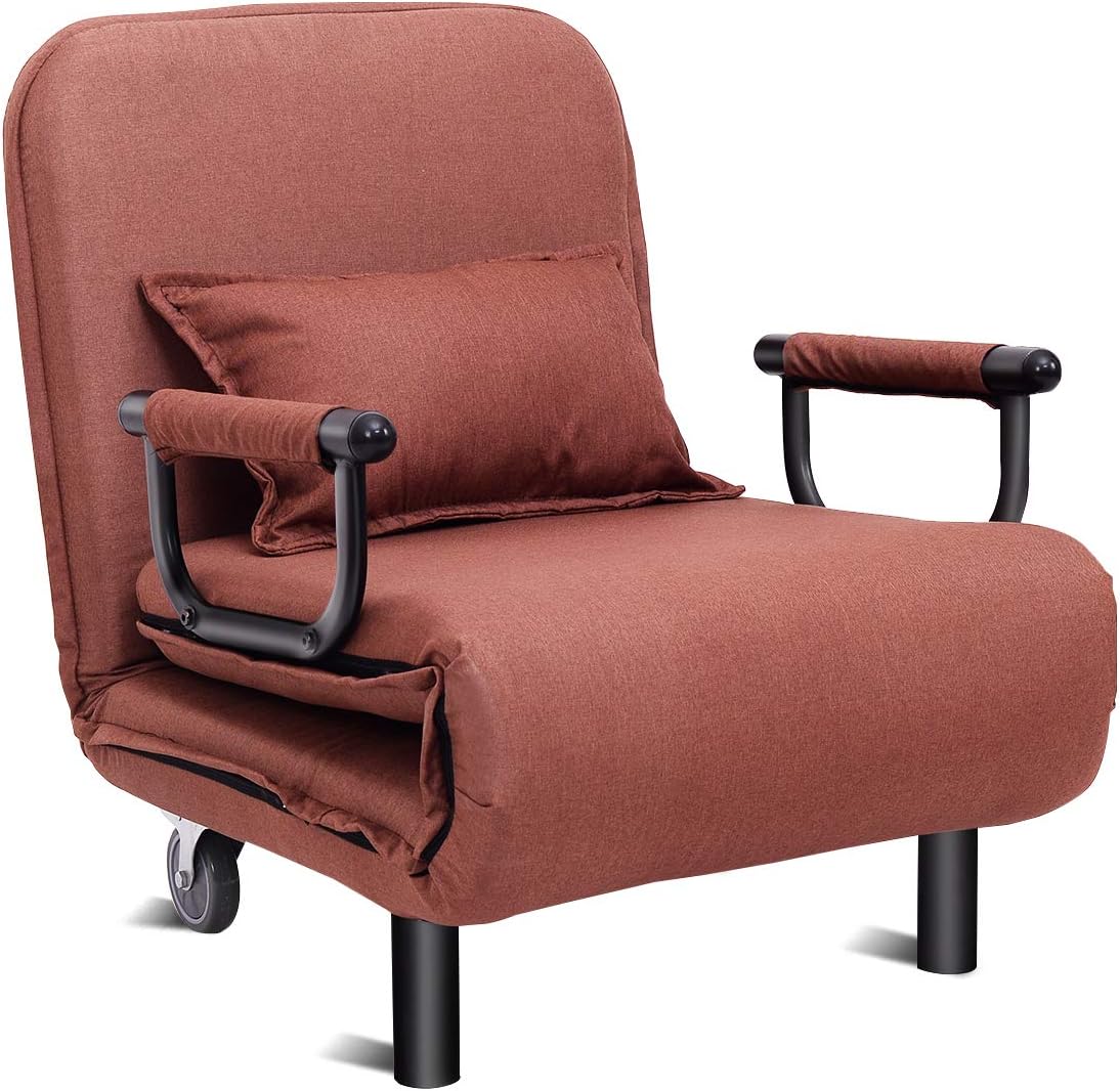 Giantex 26.5" Convertible Sofa Bed Folding Arm Chair Sleeper Leisure Recliner Lounge Couch (Coffee)
