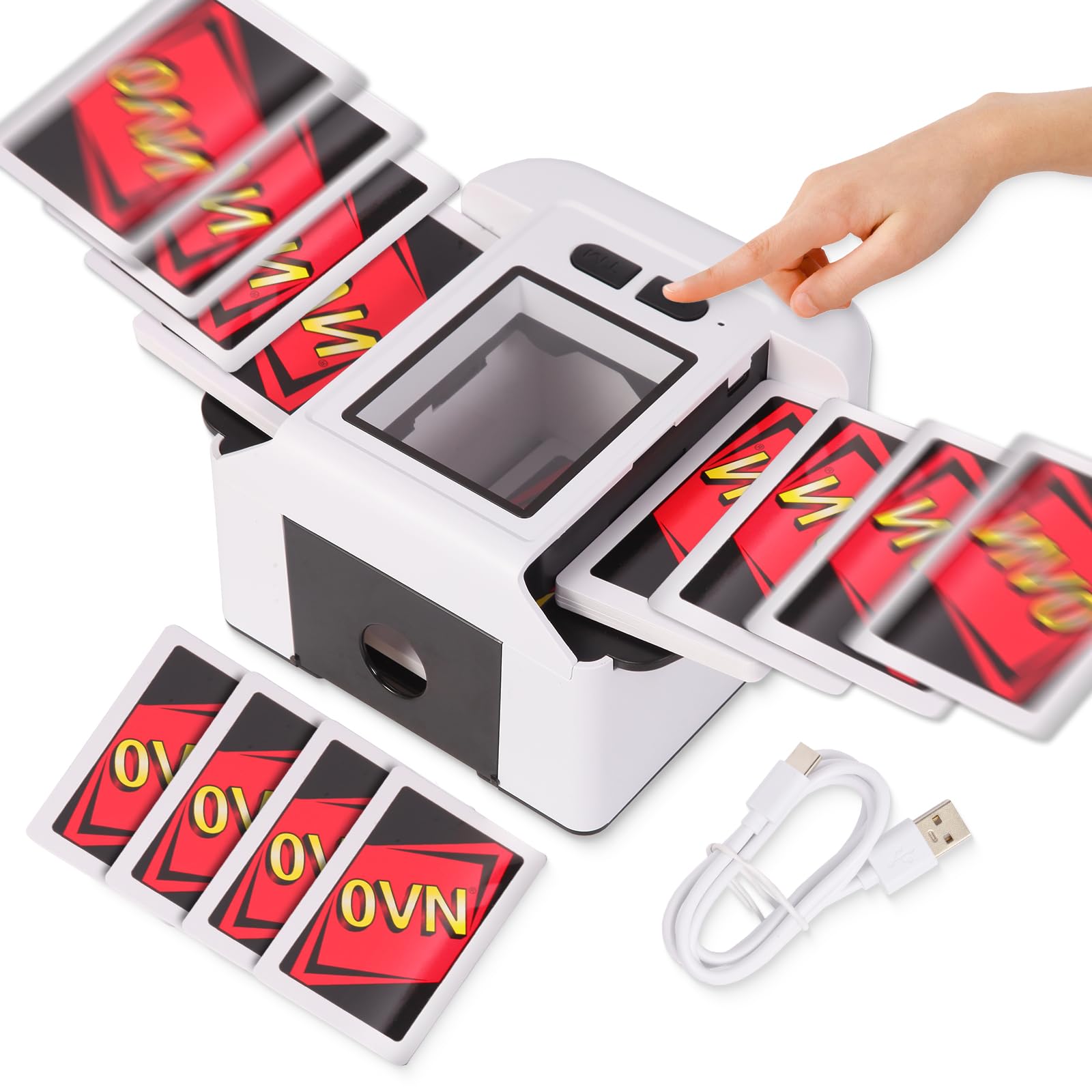 Rechargeable Automatic Card Shuffler for 2 Decks, 2000 mAh Built in Battery USB-C Charge, Low Noise Fast Shuffle, Smart Auto Shuffler for UNO Poker Blackjack Skip-Bo Texas Hold'em Canasta Skyjo(White)