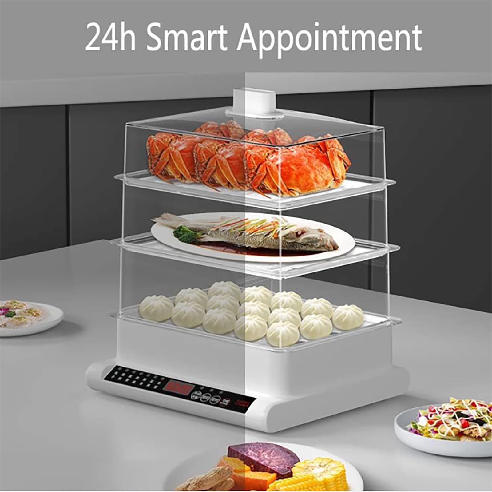 Vaporiera a 3 Livelli - Vaporiera Multifunzione da 20 Litri, 7 modalità di Cottura preimpostate, 60 Minuti di Cottura Rapida simultanea, cestelli impilabili per Verdure o Carne