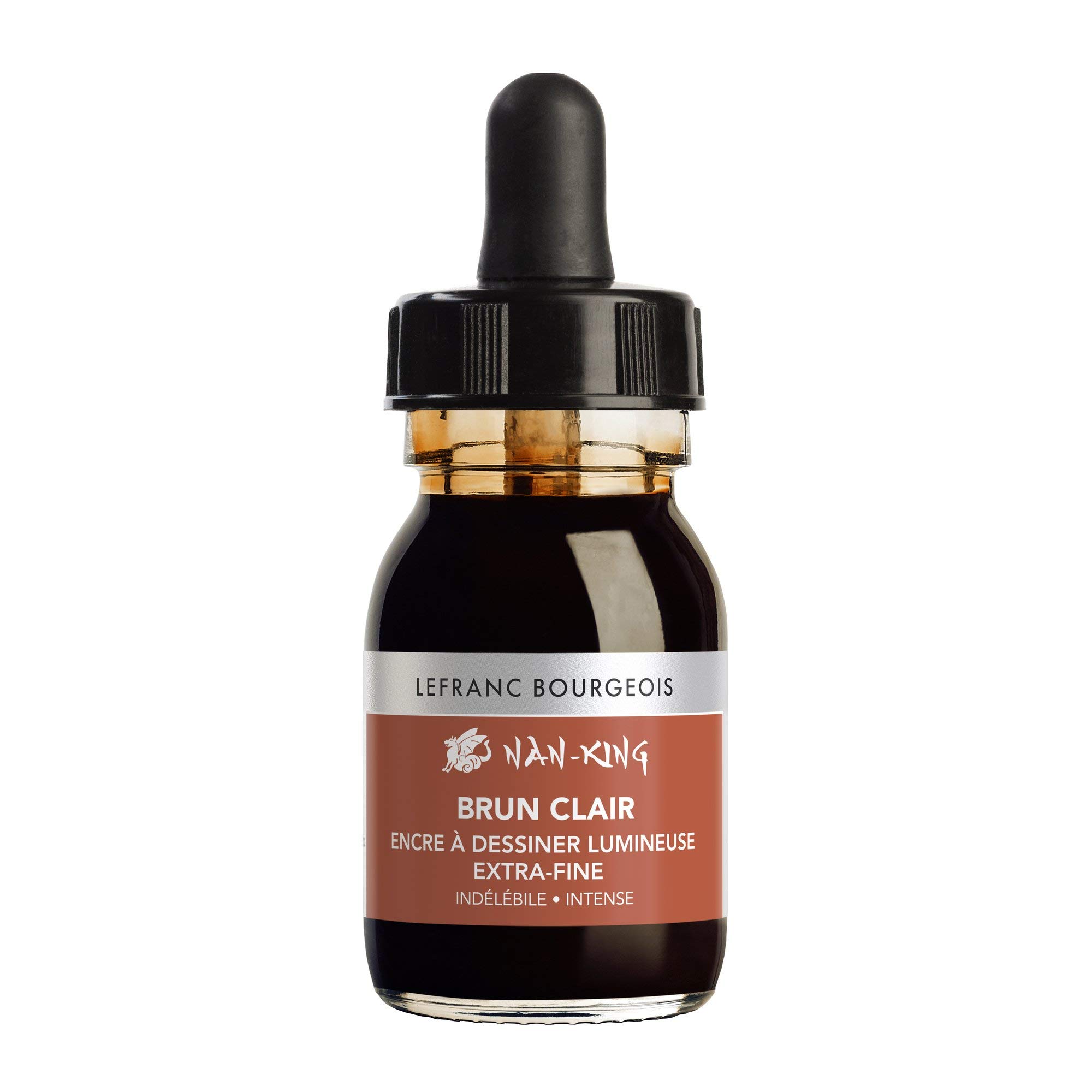 Lefranc Bourgeois Nan King 301281 Calligraphy and Drawing Ink Waterproof for Drawing or Hand Lettering 30 ml Bottle with Pipette Light Brown