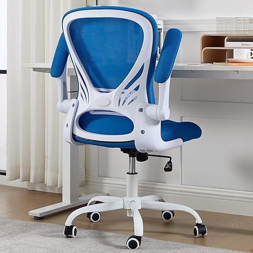 Miniatura 10 de Hramk Silla de oficinacomputadora, silla de escritorio giratoria con respaldo medio con brazos abatibles, malla transpirable, silla de trabajo de