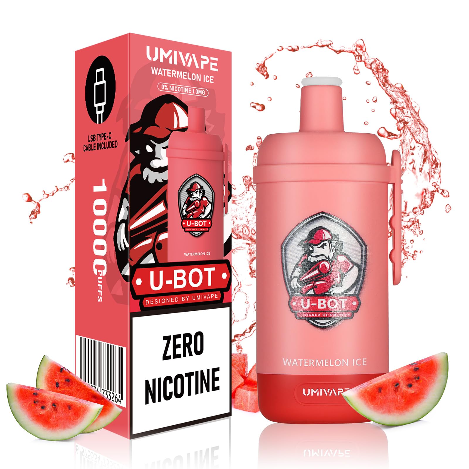 UMIVAPE Electronic Cigarette Smoking 10000 Puffs Rechargable Vape Pen Multi Style Fruty E- Cigarette for Adult Nicotine Free (Watermelon Ice)