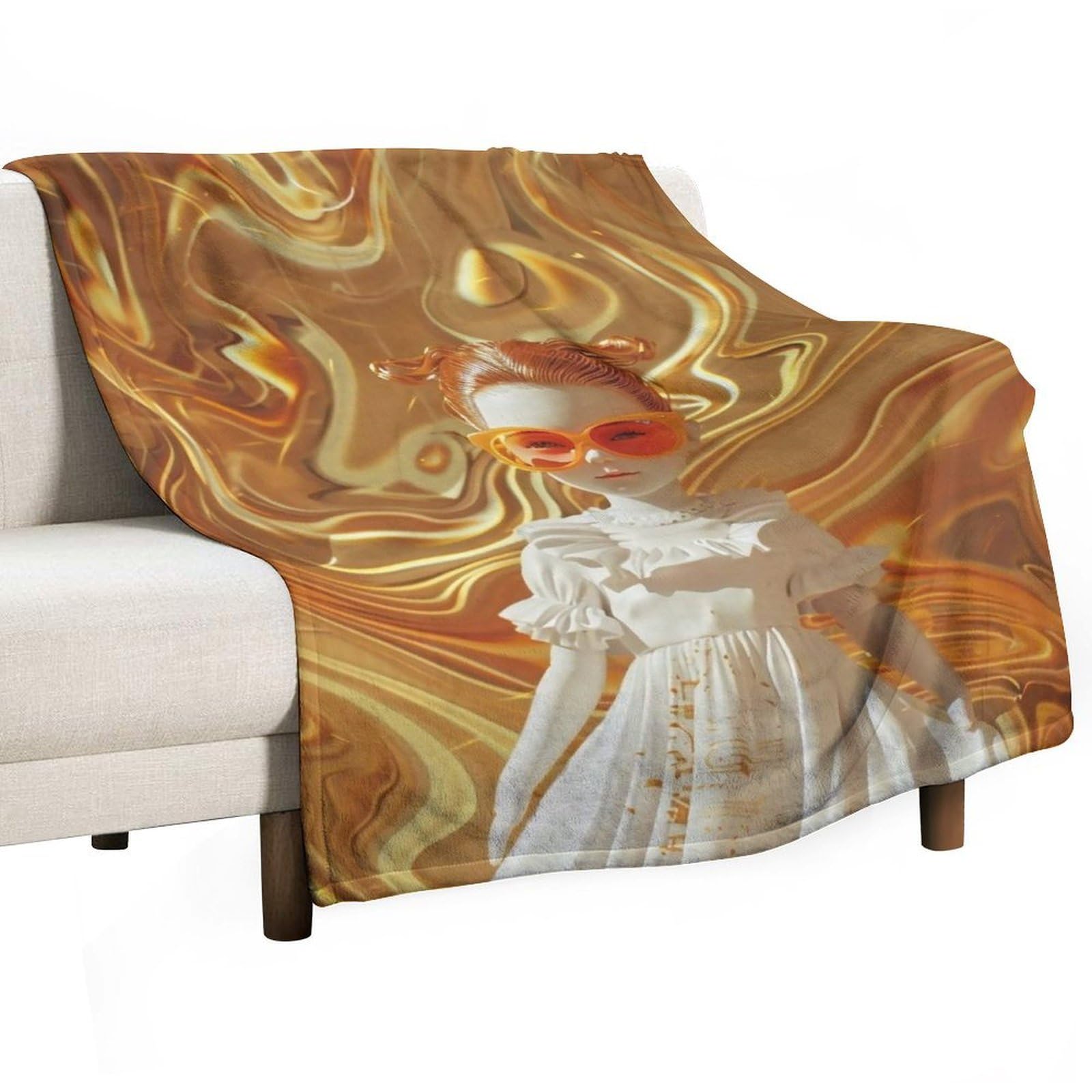YHGSREUOH Gold Wave Doll 03 Flannel Blankets Fleece Soft Throw Lightweight Plush Gifts for Couch, Bed, Cozy Sofa Plush, Chair, Lovers 138x175cm(55x70in)