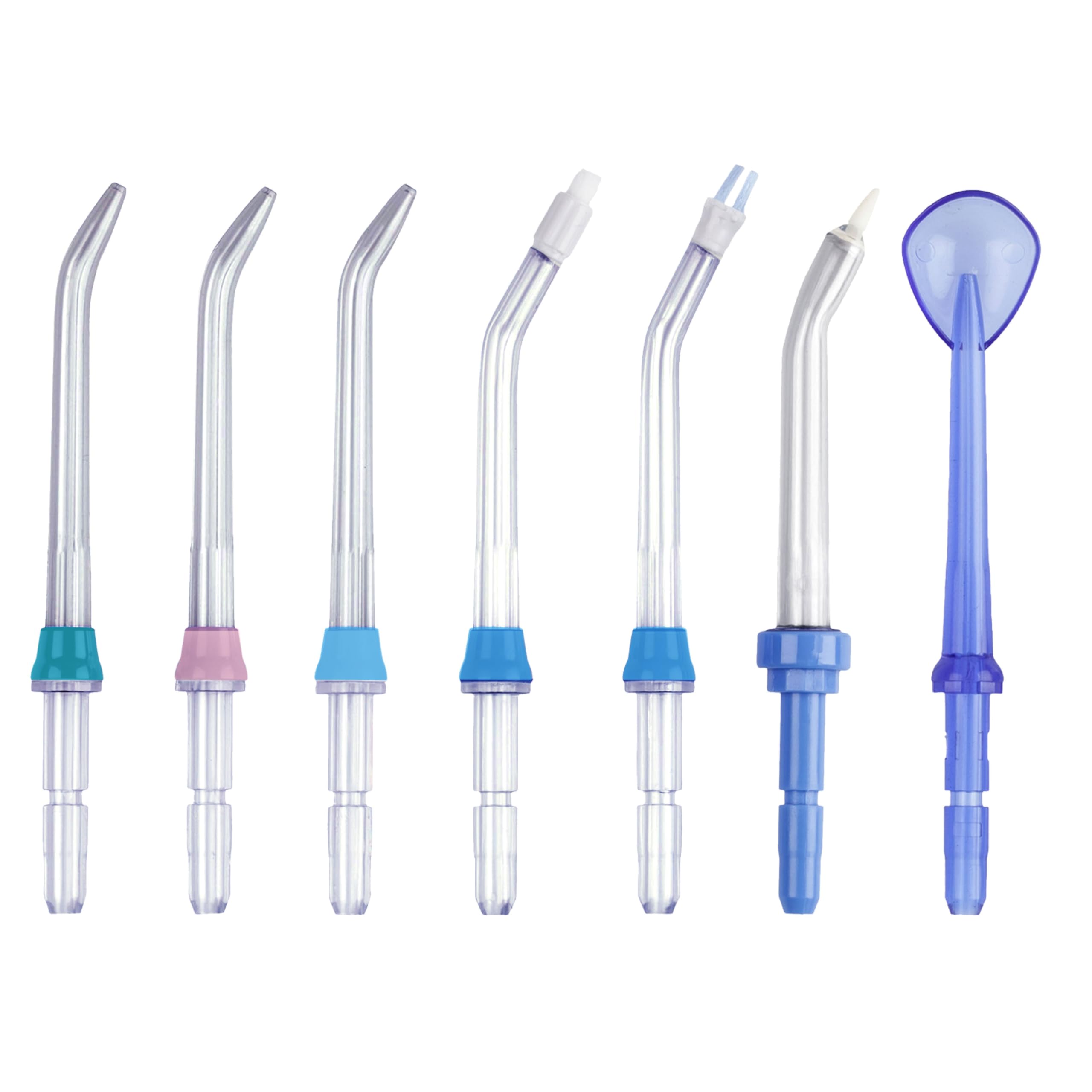 Aquapik® 100 Boquillas para Irrigador Dental Set 7 Boquillas Universales Compatibles | Repuesto Multifuncional | Colores Familiares | Estuche Higiénico