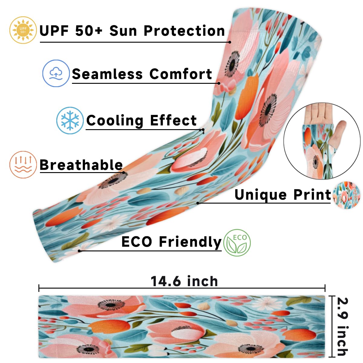 Eativisa Gardening Sleeves for Women Men Arm Sleeves Pink Plant Flower Anti-Slip Defense Sun Protection Sleeves Breathable UV Cooling Farmer Sleeves Cover Arms for Sport Outdoor Running