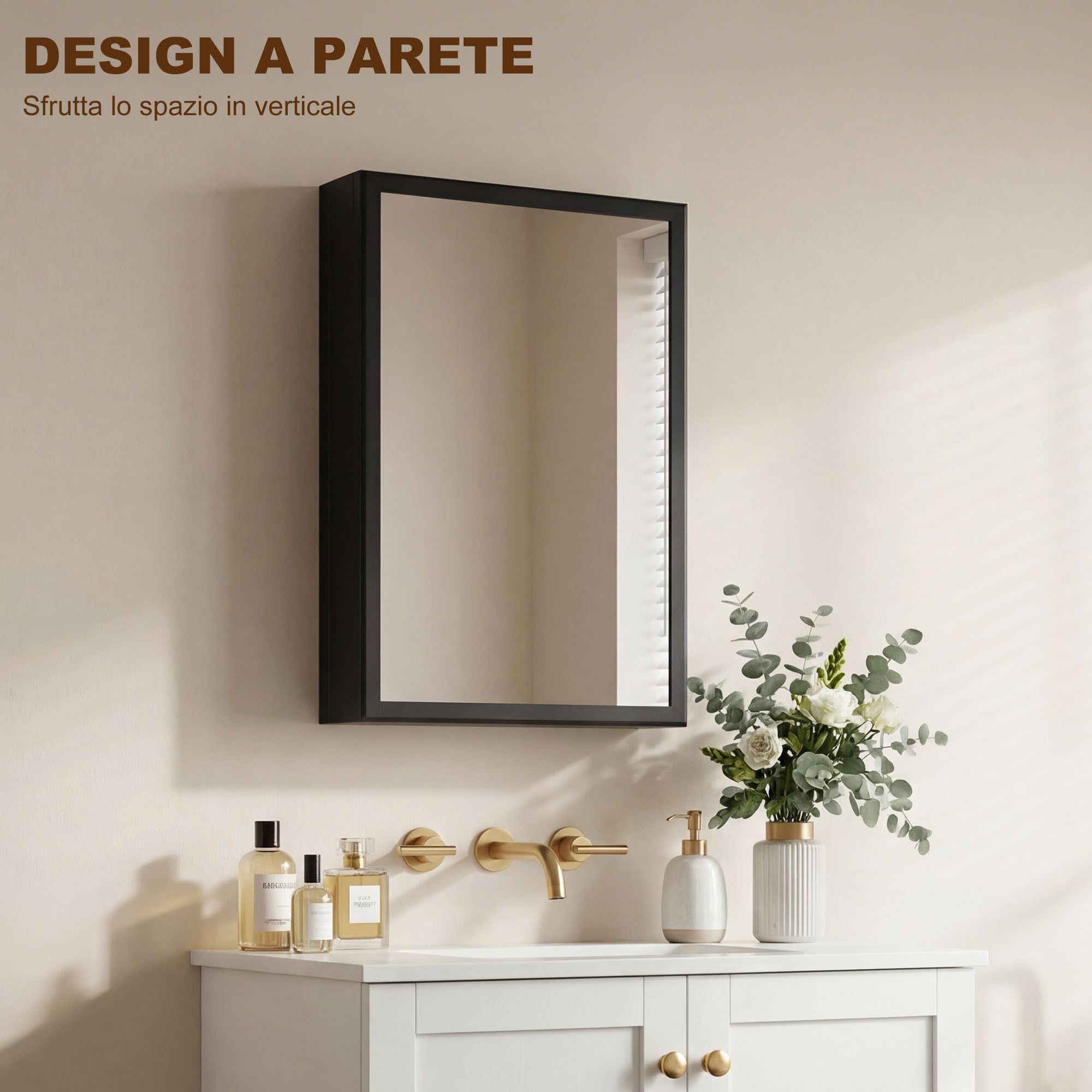 kleankin Specchiera Bagno in Acciaio con Armadietto a 3 Ripiani, Pensile Bagno con Chiusura Ammortizzata, 40x12x60cm, Nero