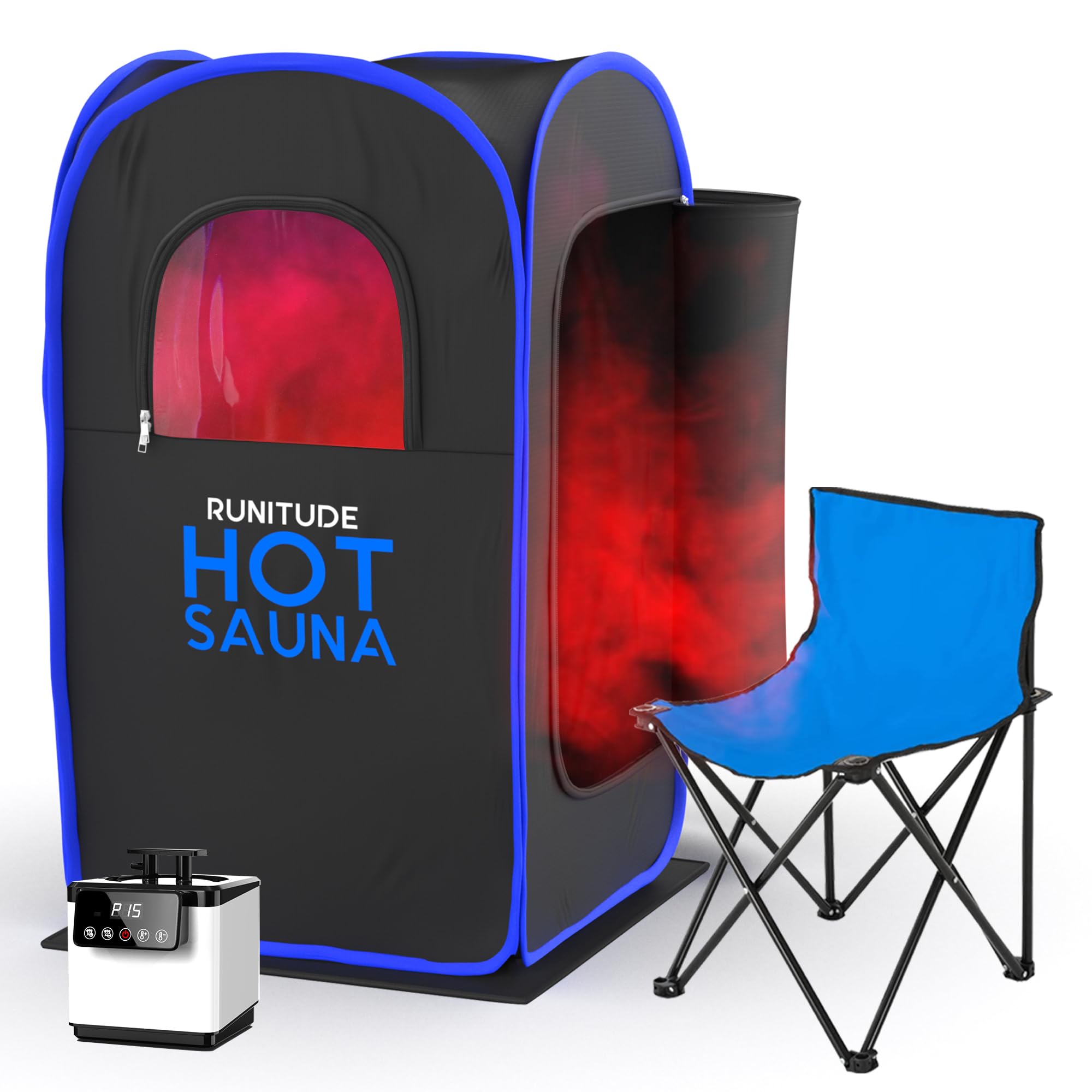 Improved 2.0 Runitude Portable Sauna Steam Pop-Up Tent | Home Sauna Steam Detox Room | Touchscreen 1000W 2.6 Litre Generator | Including Chair & 2X Protective Floor Mats | Men & Women