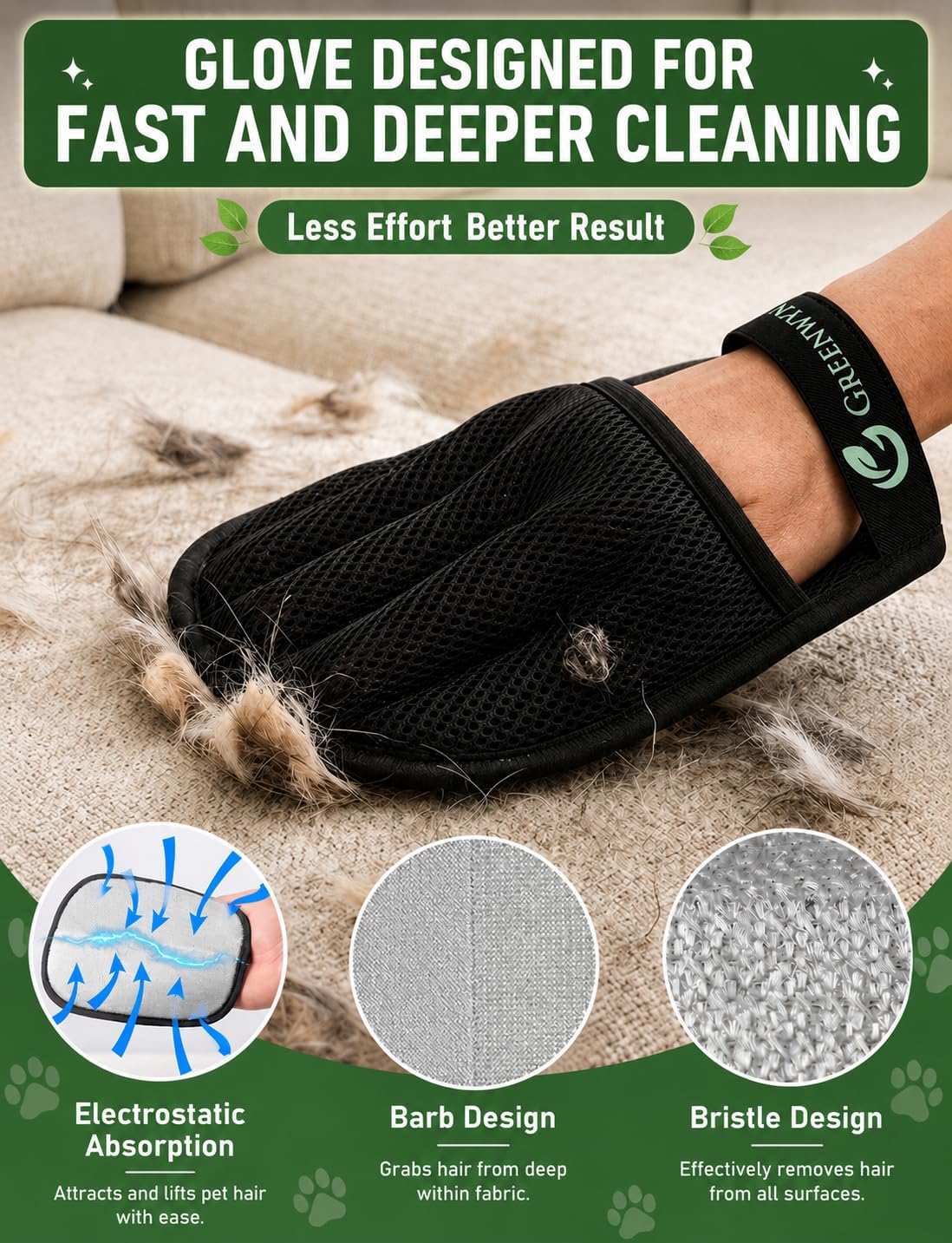 Pet Hair Removal Gloves 2 Pack, Reusable Dog & Cat Hair Remover for Couch, Furniture, Carpet,Curtains, Pet beds & Clothes, Washable Lint Remover Mitt for Home Cleaning