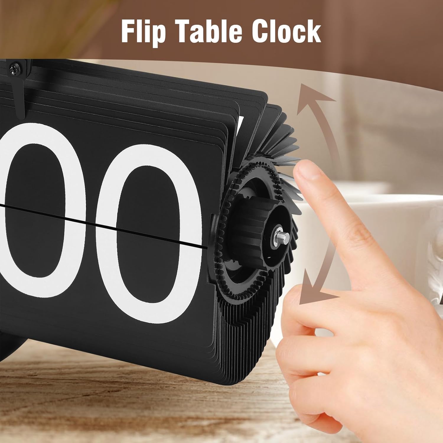 Retro Flip Clock, Automatic Retro Clock 12 Hours Modern Digital Mechanical with Wooden Base Retro Clock for Home, Office, Restaurant (Stainless Steel Black)