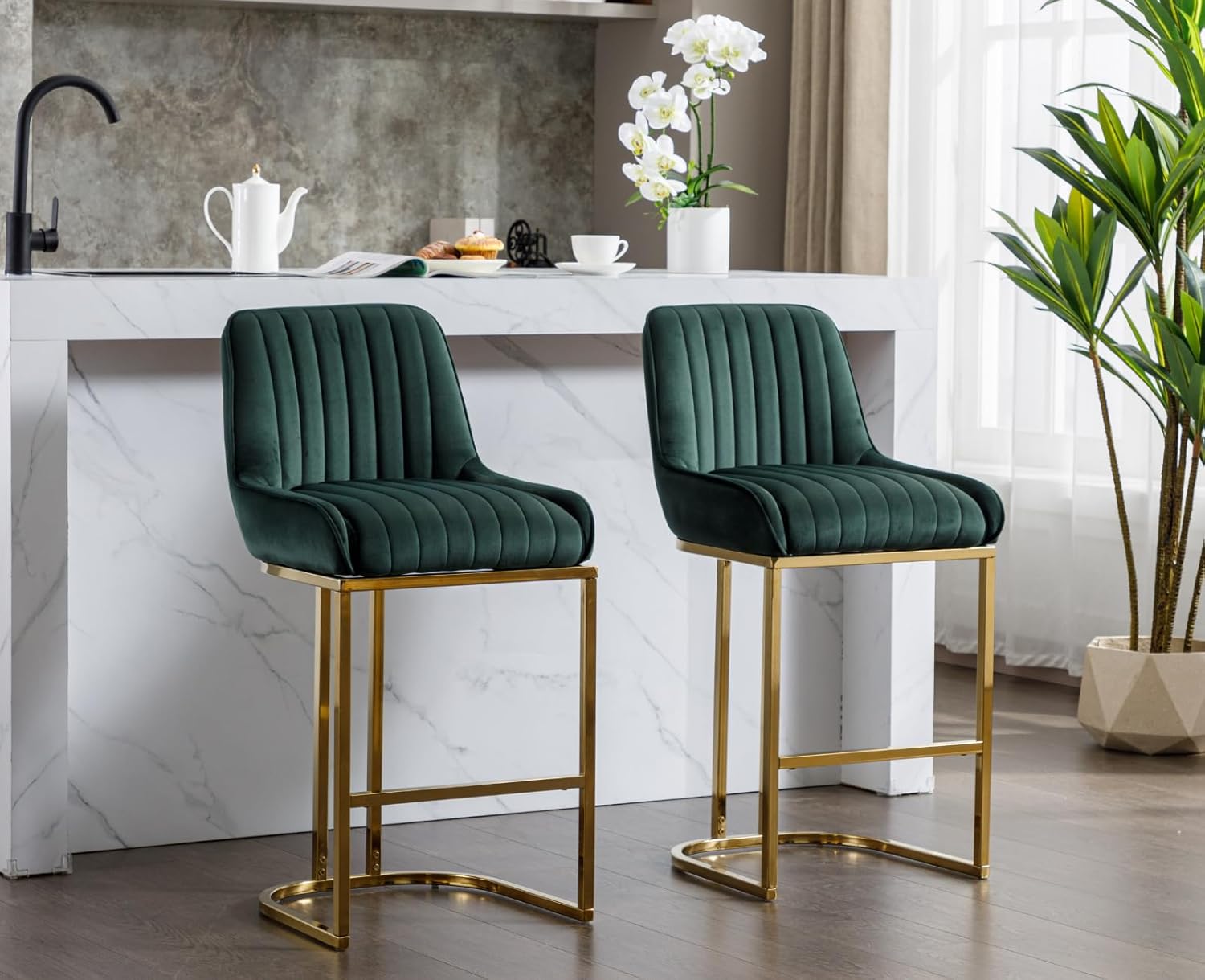 Shunzhi Modern Counter Height Bar Stools Set of 2 with Back