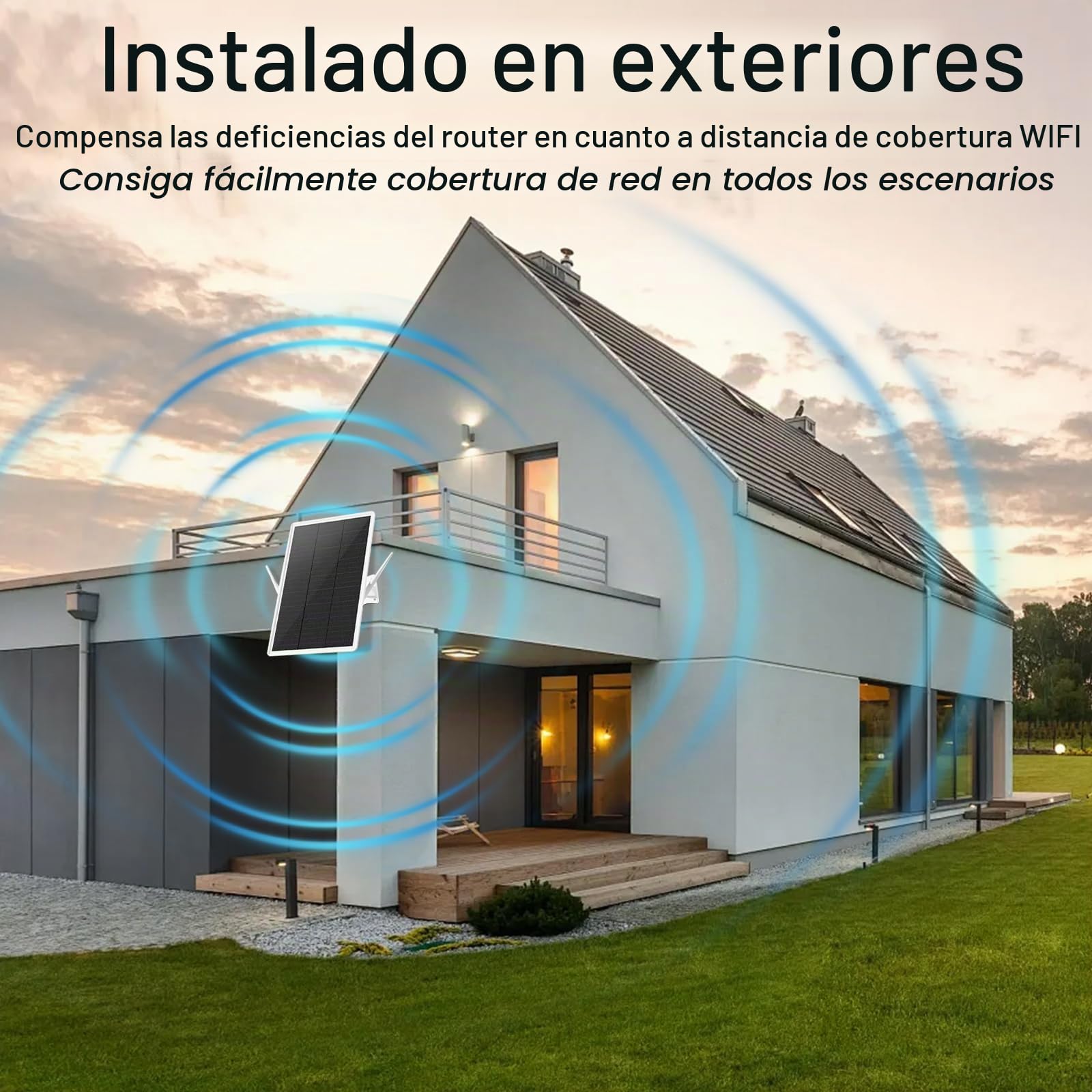 Repetidor Amplificador WiFi Exterior Batería Solar, Amplificador WiFi | Extensor de Rango WiFi Alcance hasta 100 m, Repetidor WiFi 2.4 GHz con 300 Mbps, Punto de Acceso WiFi