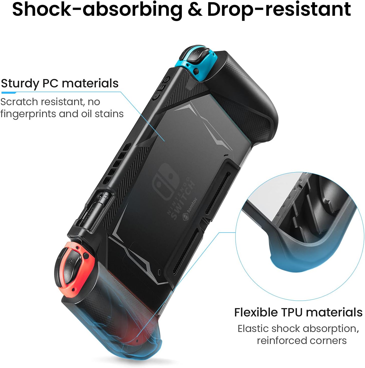 tomtoc Protective Case for Nintendo Switch, TPU Dockable Grip Case with 2 Game Cards Slots, Shock-Absorption and Anti-Scratch Split Cover