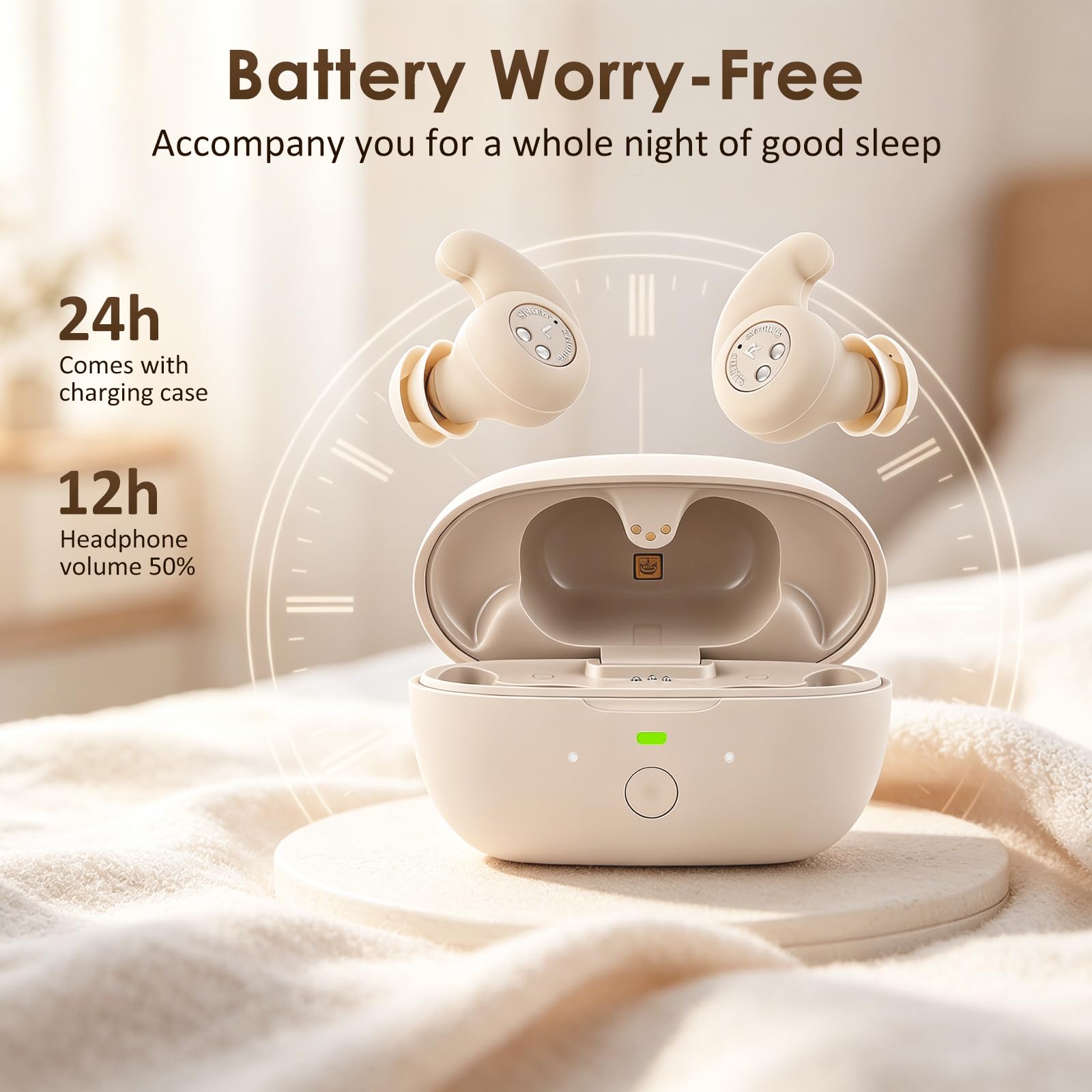 Novonell Snooze Pods Pro, auriculares para dormir, Bluetooth 6.0, mini auriculares para dormir con lámpara antibacteriana para dormir de lado, auriculares para dormir, bloquean los ronquidos, batería