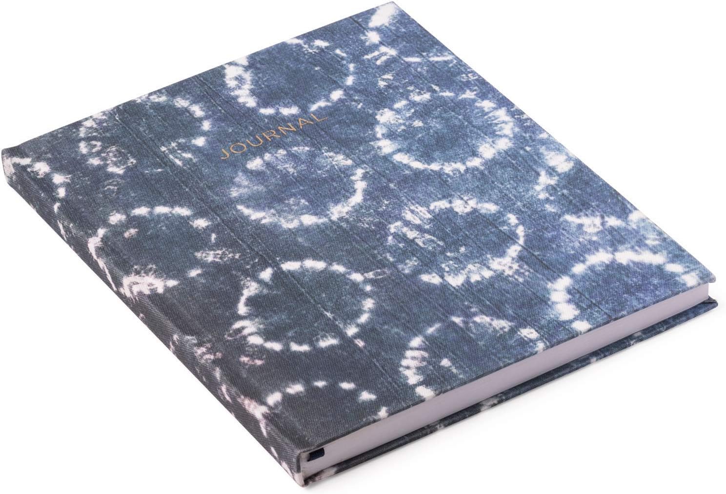 Eccolo Large Lined Journal Notebook, Hardbound Fabric Cover, Writing Journal, 256 Ruled White Pages, Ribbon Bookmark, Lay Flat, Desk Size for Work or School, Shibori Circles (Denim Blue, 8x10 inches)