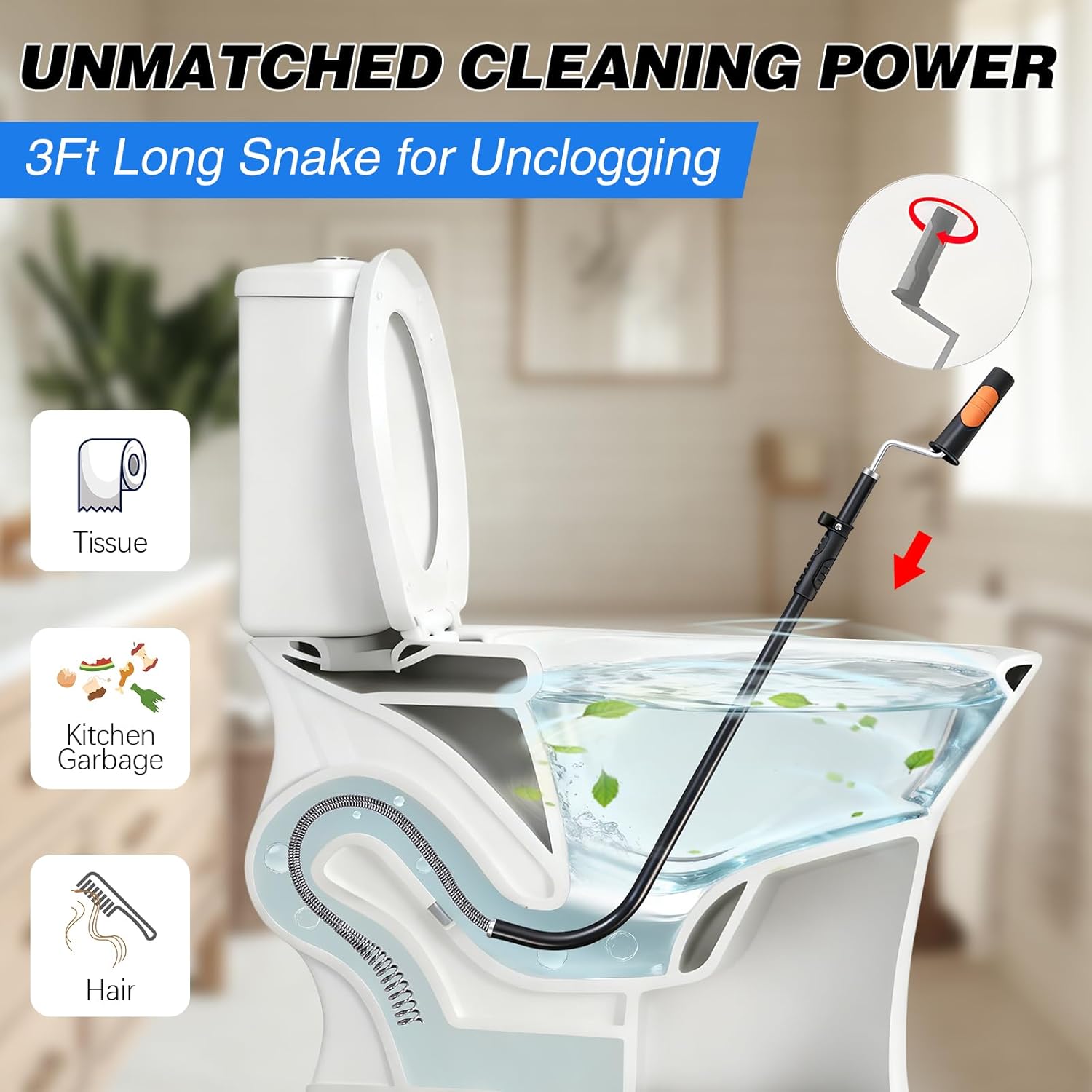 Dreyoo 2 Set 3FT Toilet Auger Heavy Duty Manual Toilet Snake Drain Clog Remover, Rust Proof Pipe Drain Snake with Scratch Free Sleeve for Unclogging Bathroom, Sinks, Kitchen, Sewers, with Gloves
