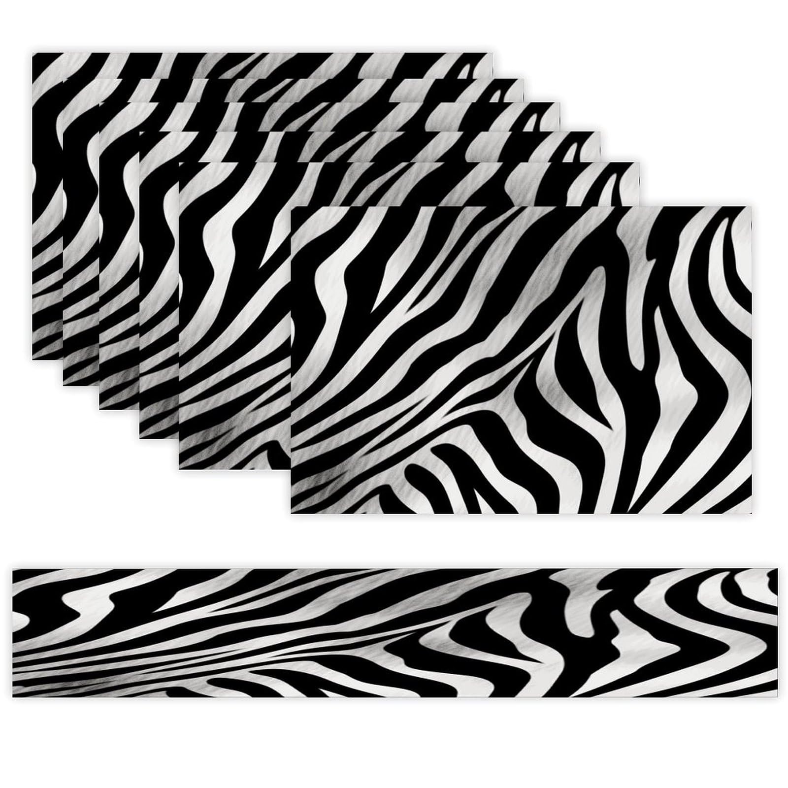 Zebra Print Table Runner and Placemats Set of 6 Heat Resistant Washable Table Runners Dining Mat Sets Modern Cloth Place Mats Linen Table Decor for Kitchen Dining Room